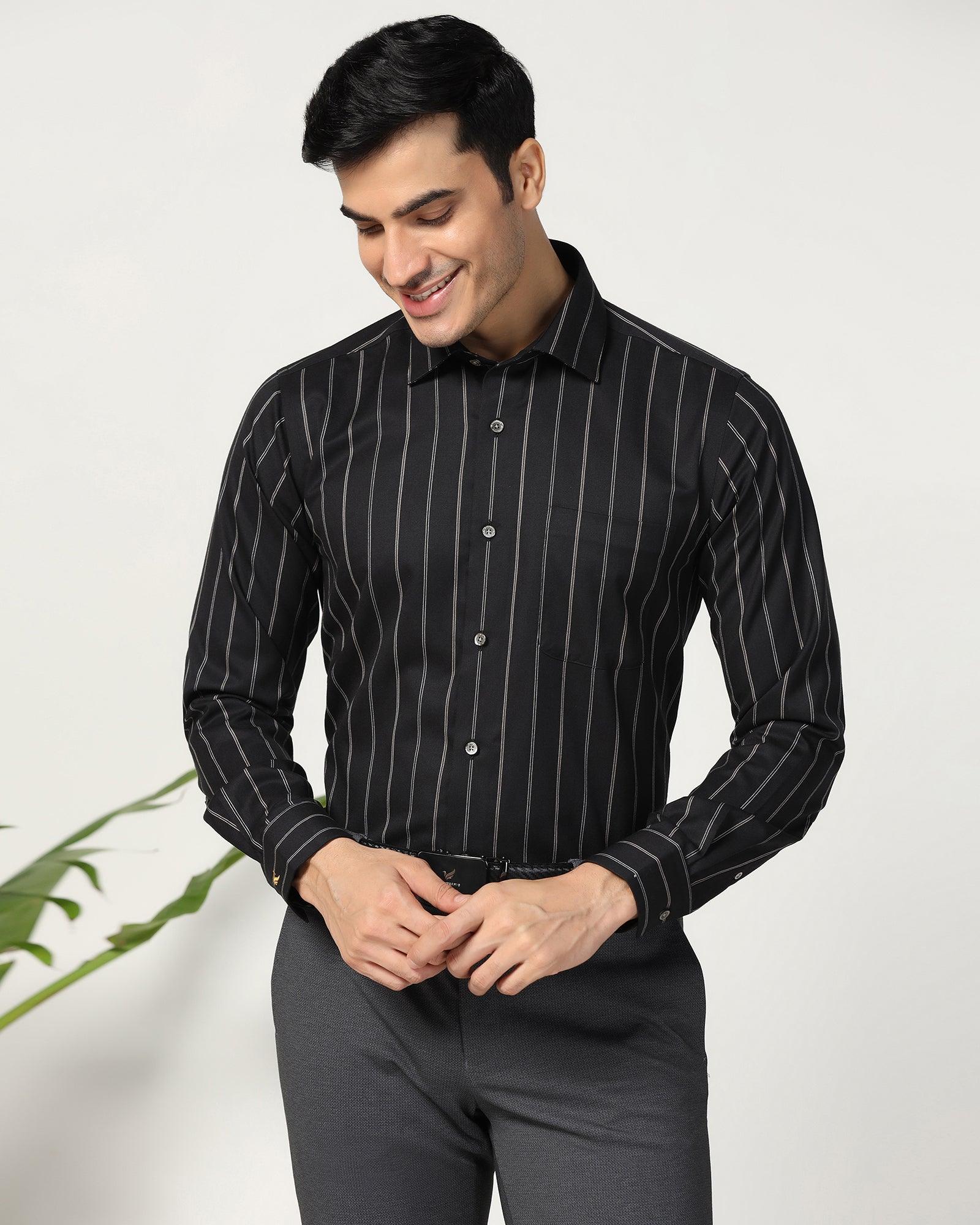 black stripe dress shirt Solemare Men's Blue Stripe Shirt, Large