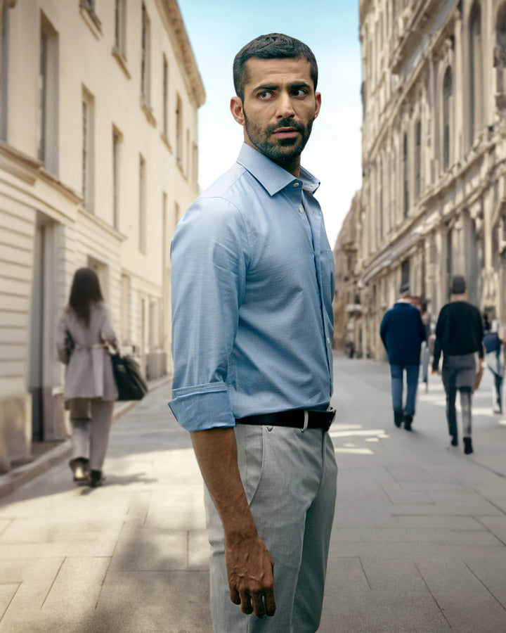 Luxe Formal Mid Blue Textured Shirt - Goal