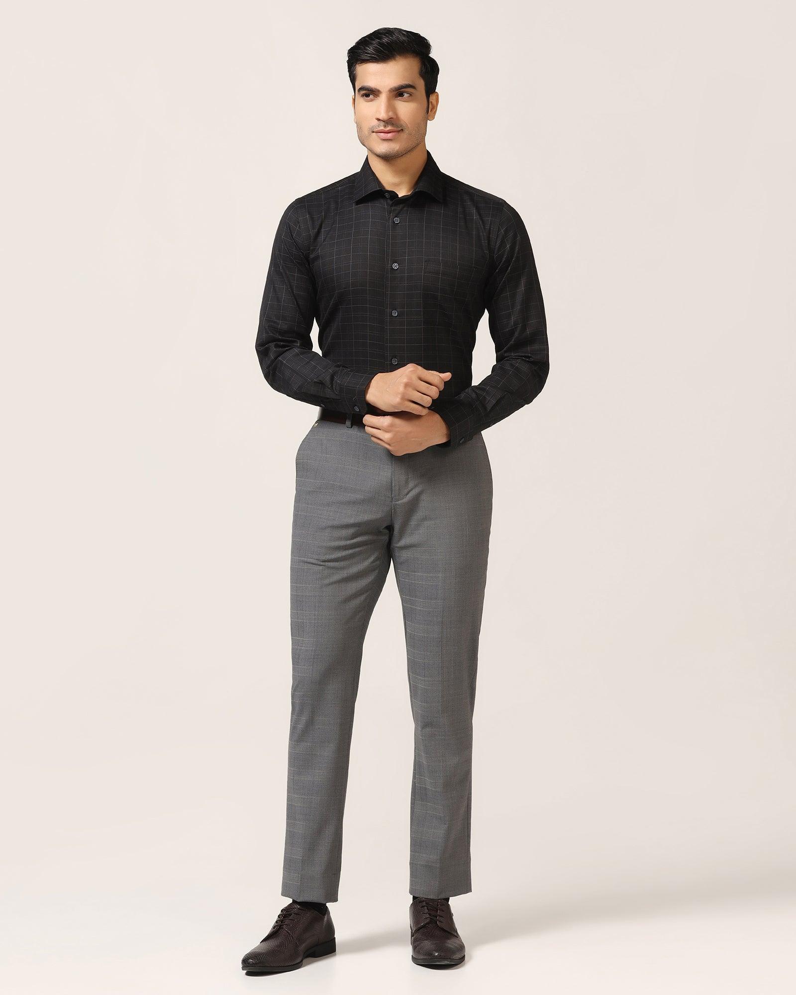 Luxe Slim Comfort B-95 Formal Grey Check Trouser - Porcupine
