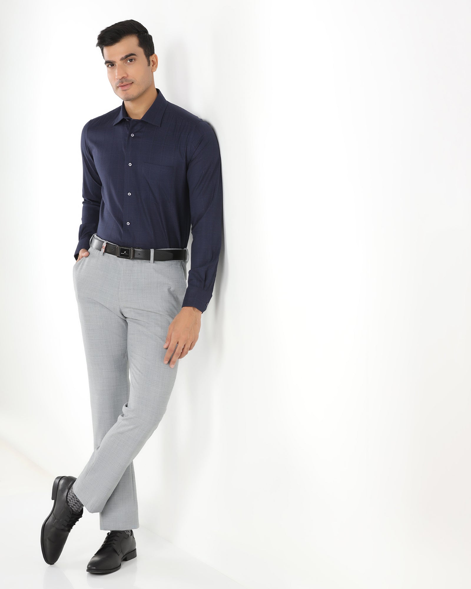 Luxe Slim Comfort B-95 Formal Light Grey Check Trouser - Amouage