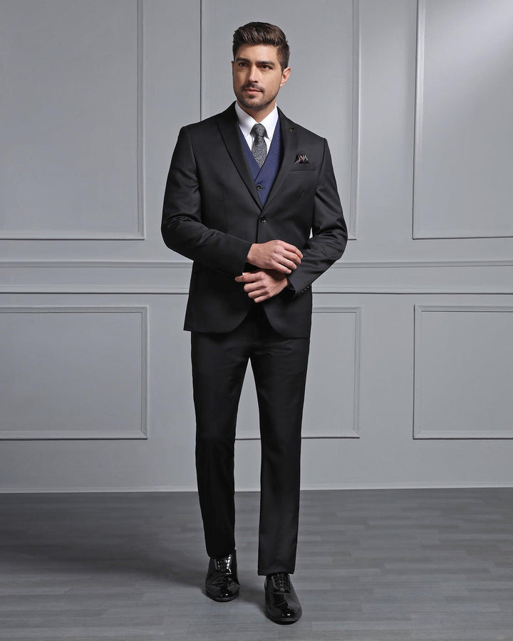 Luxe Three Piece Black Solid Formal Suit - Jetz