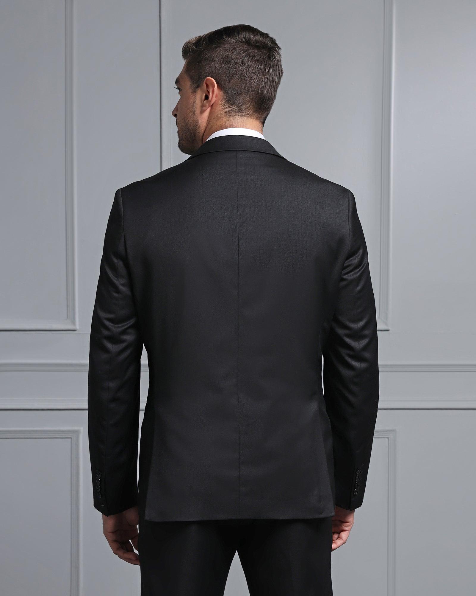 Luxe Three Piece Black Solid Formal Suits - Jetz