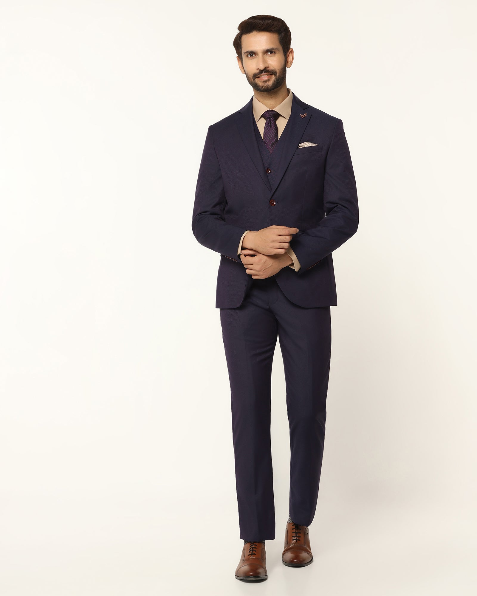 Luxe Three Piece Purple Textured Formal Suit - Garcia