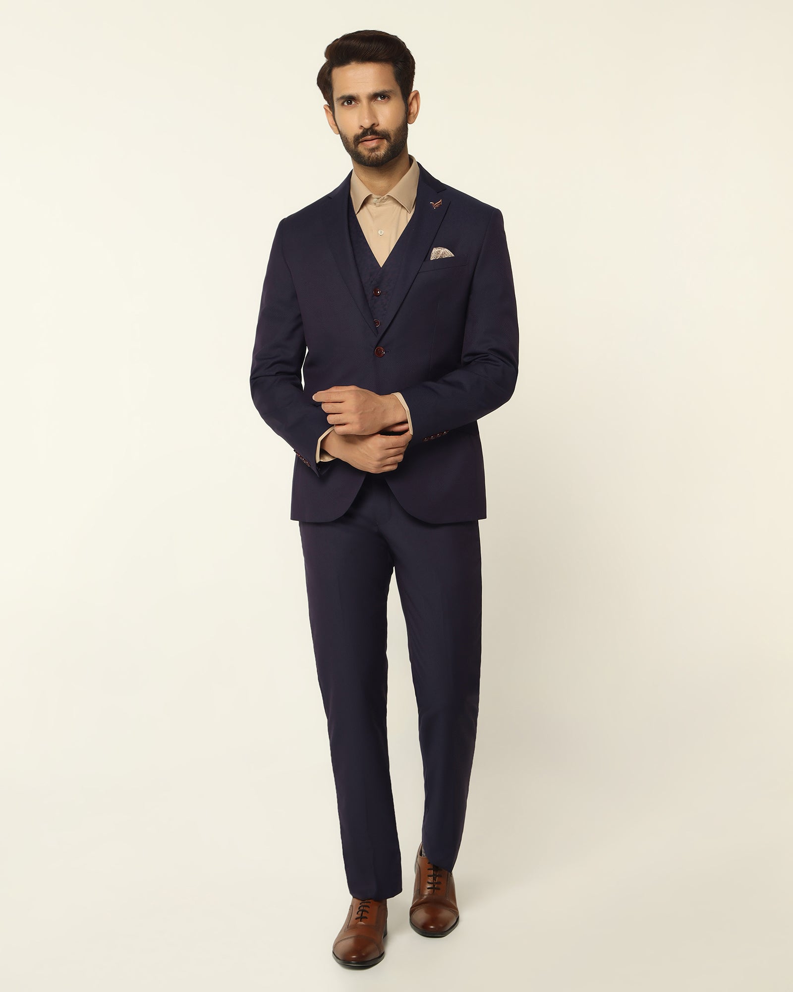 Luxe Three Piece Purple Textured Formal Suit - Garcia