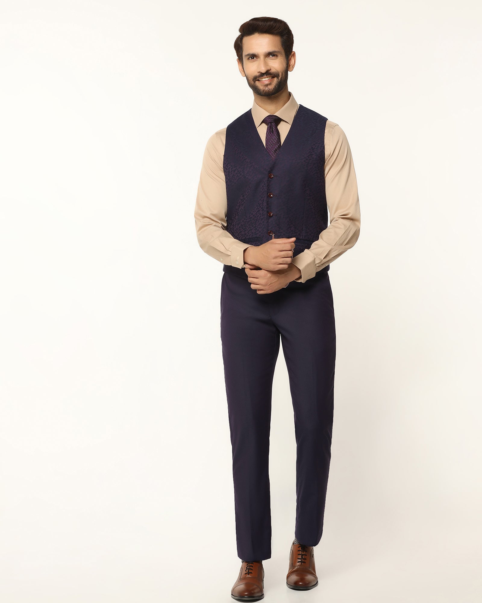 Luxe Three Piece Purple Textured Formal Suit - Garcia