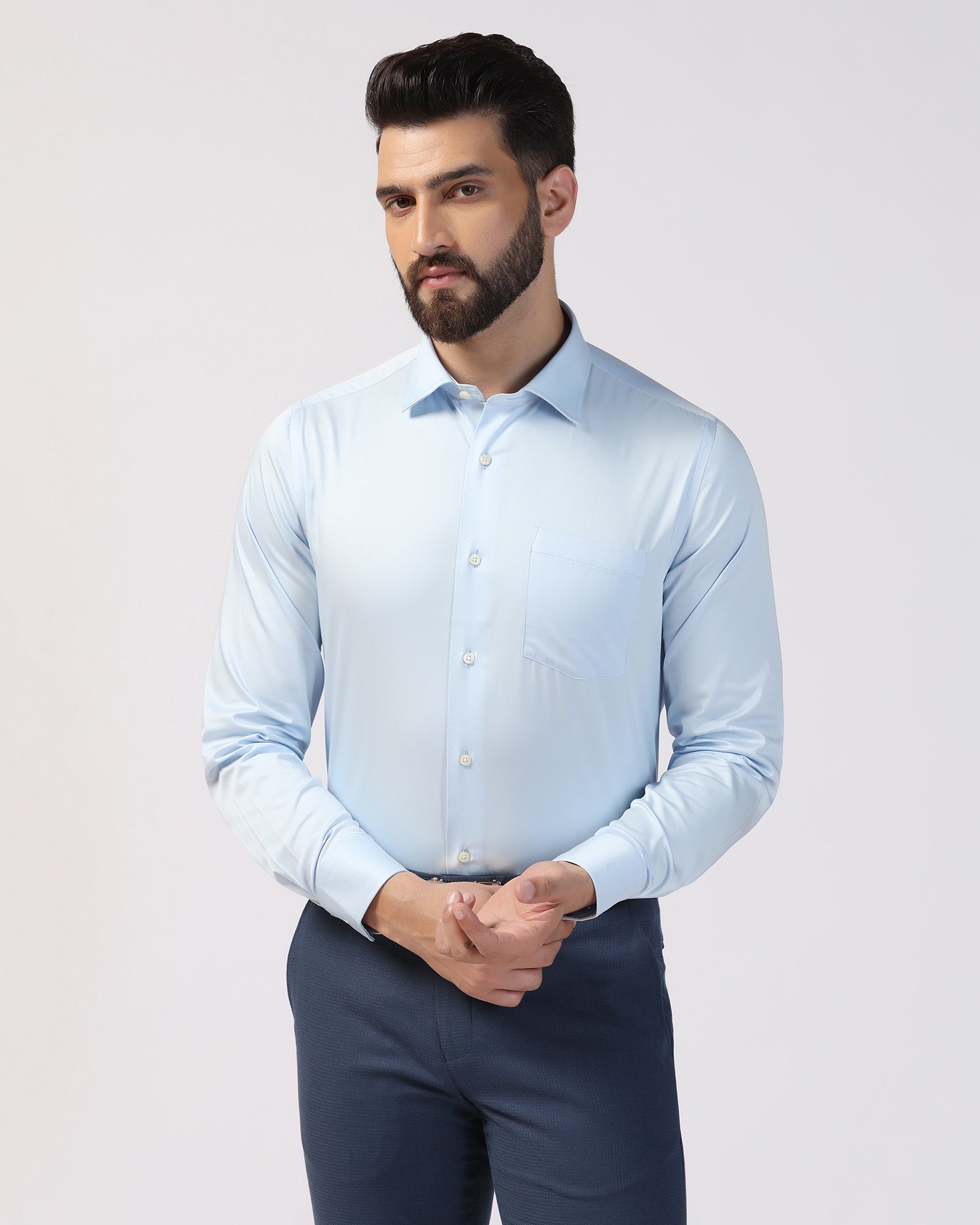Formal Light Blue Solid Shirt - Edin