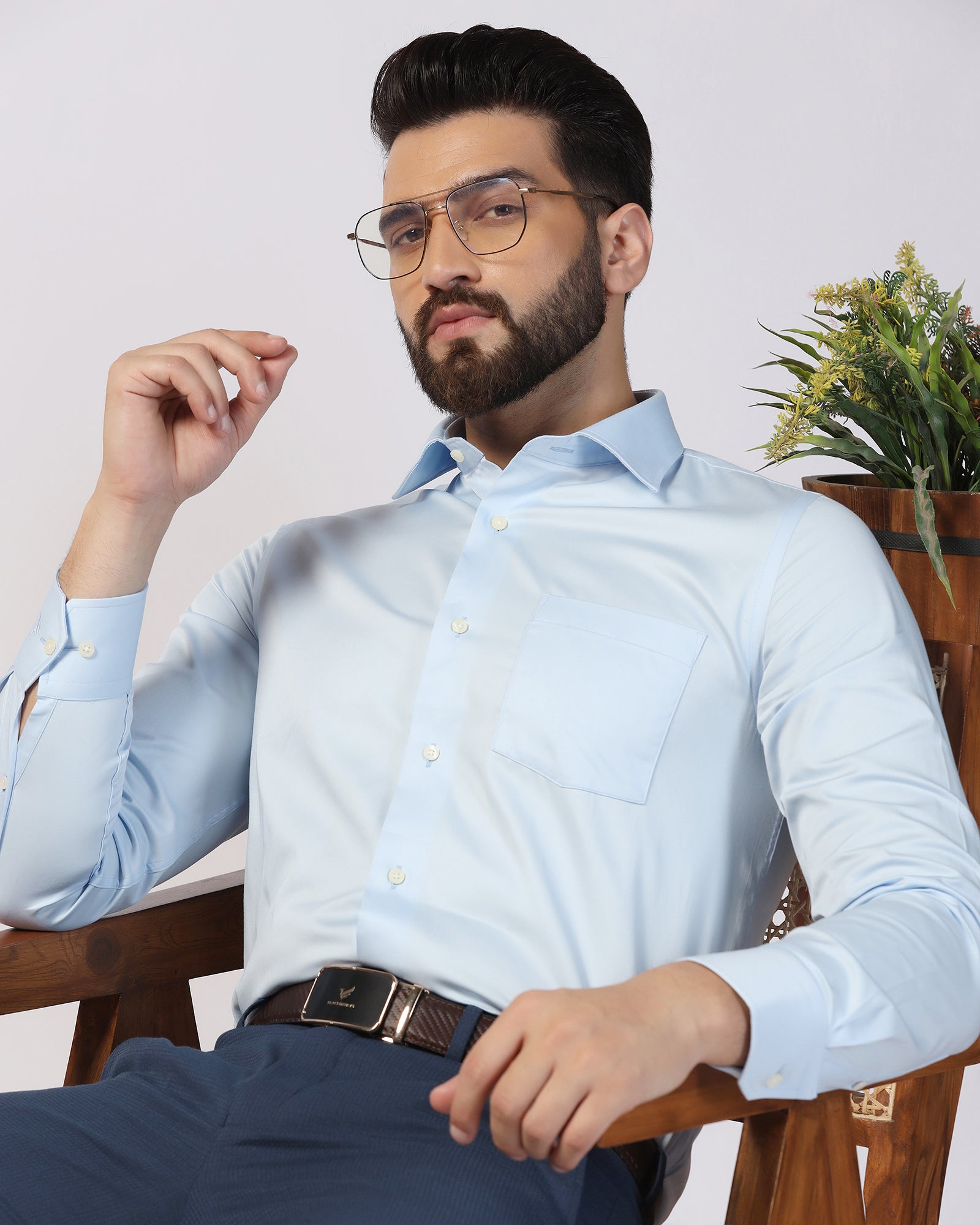 Formal Light Blue Solid Shirt - Edin