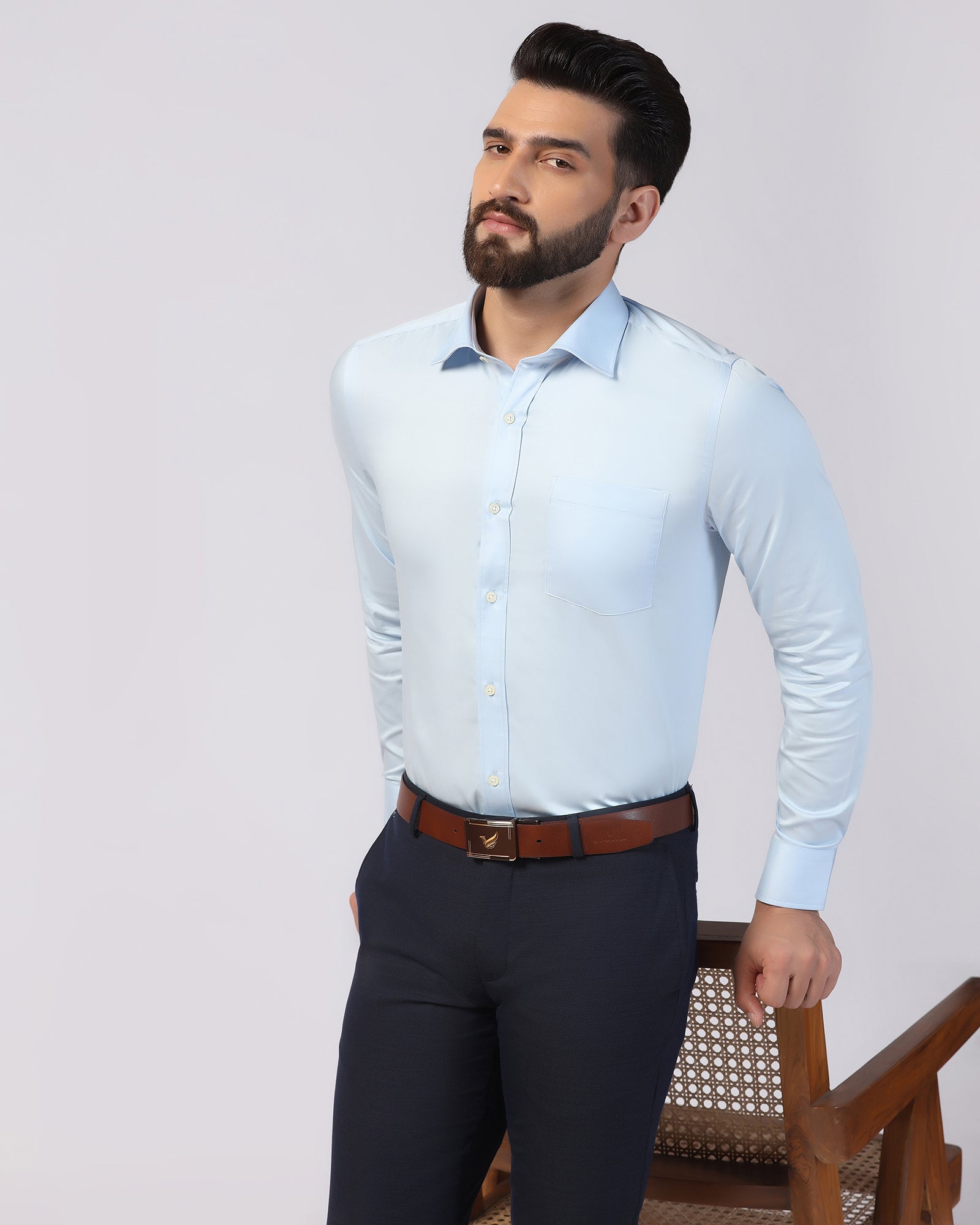 Formal Light Blue Solid Shirt - Ether