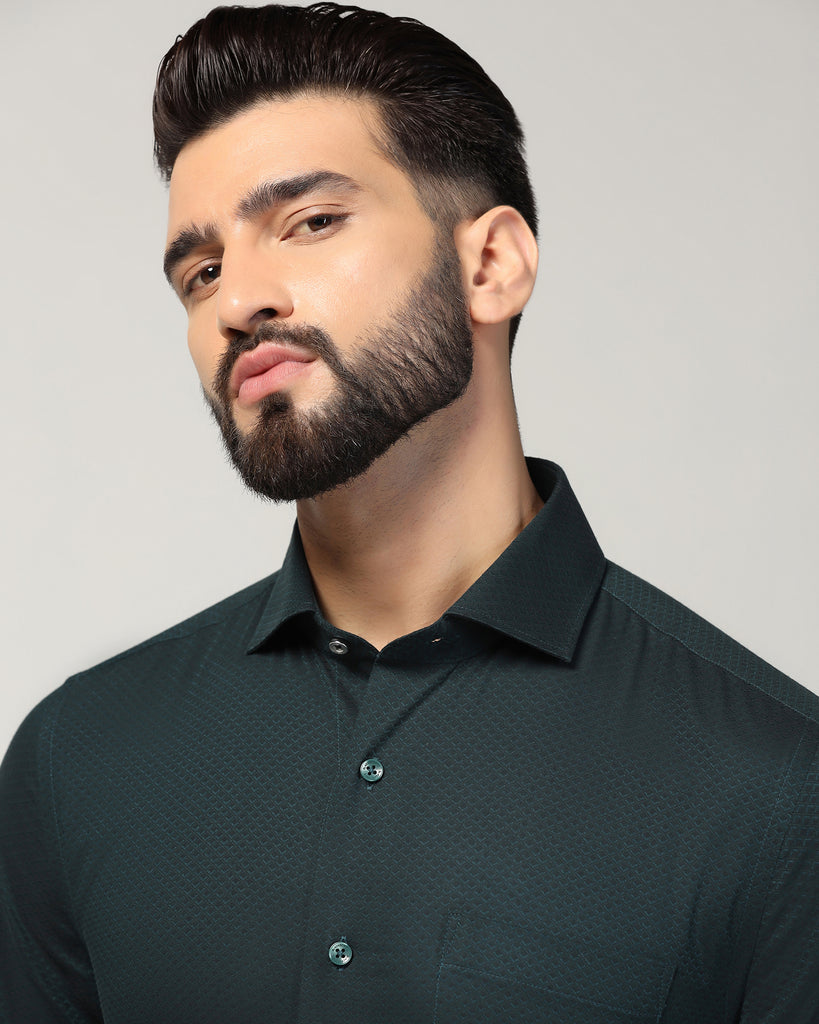 Formal Bottle Green Textured Shirt - Lucas