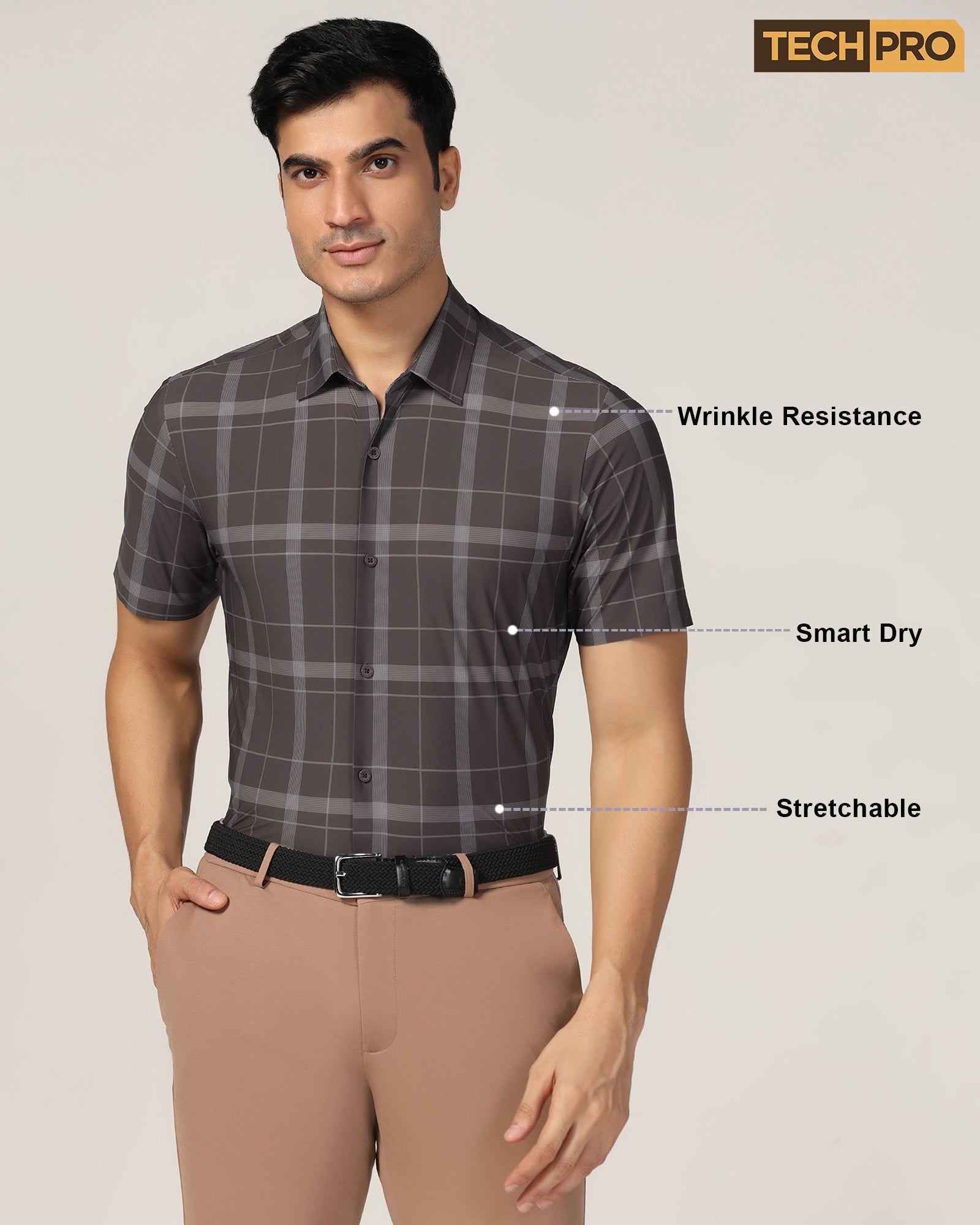 TechPro Formal Half Sleeve Wine Check Shirt - Shelby