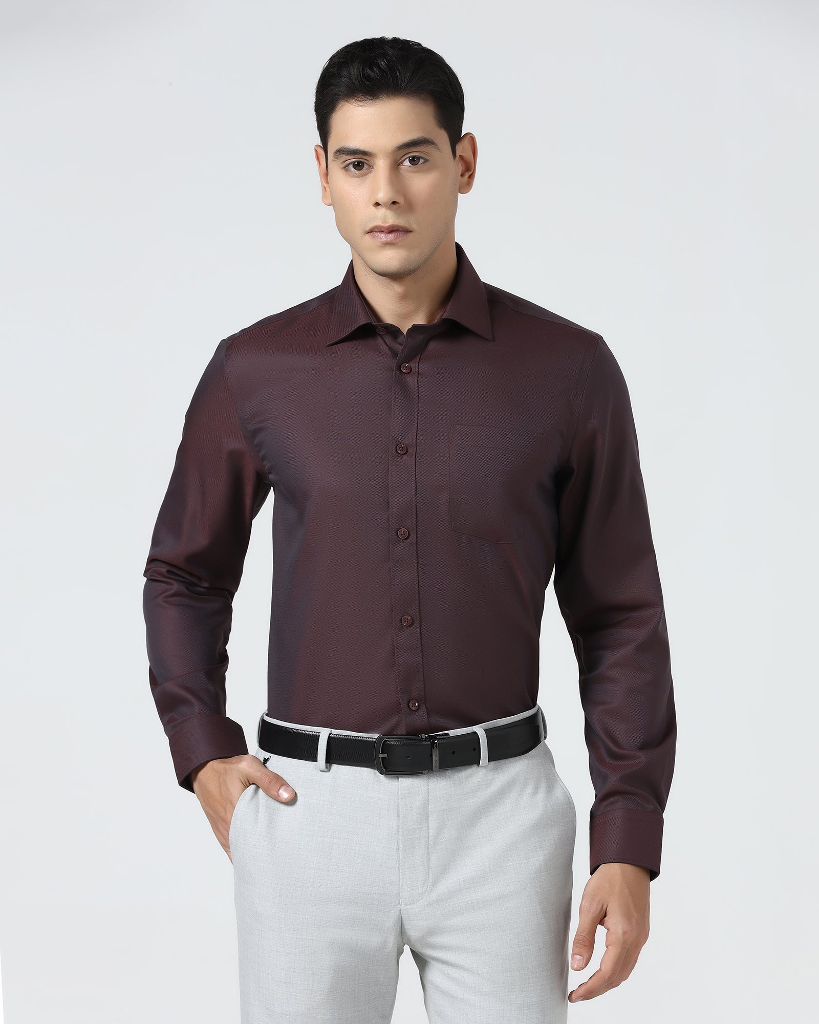 Maroon Non Iron Textured Shirt - Eliot