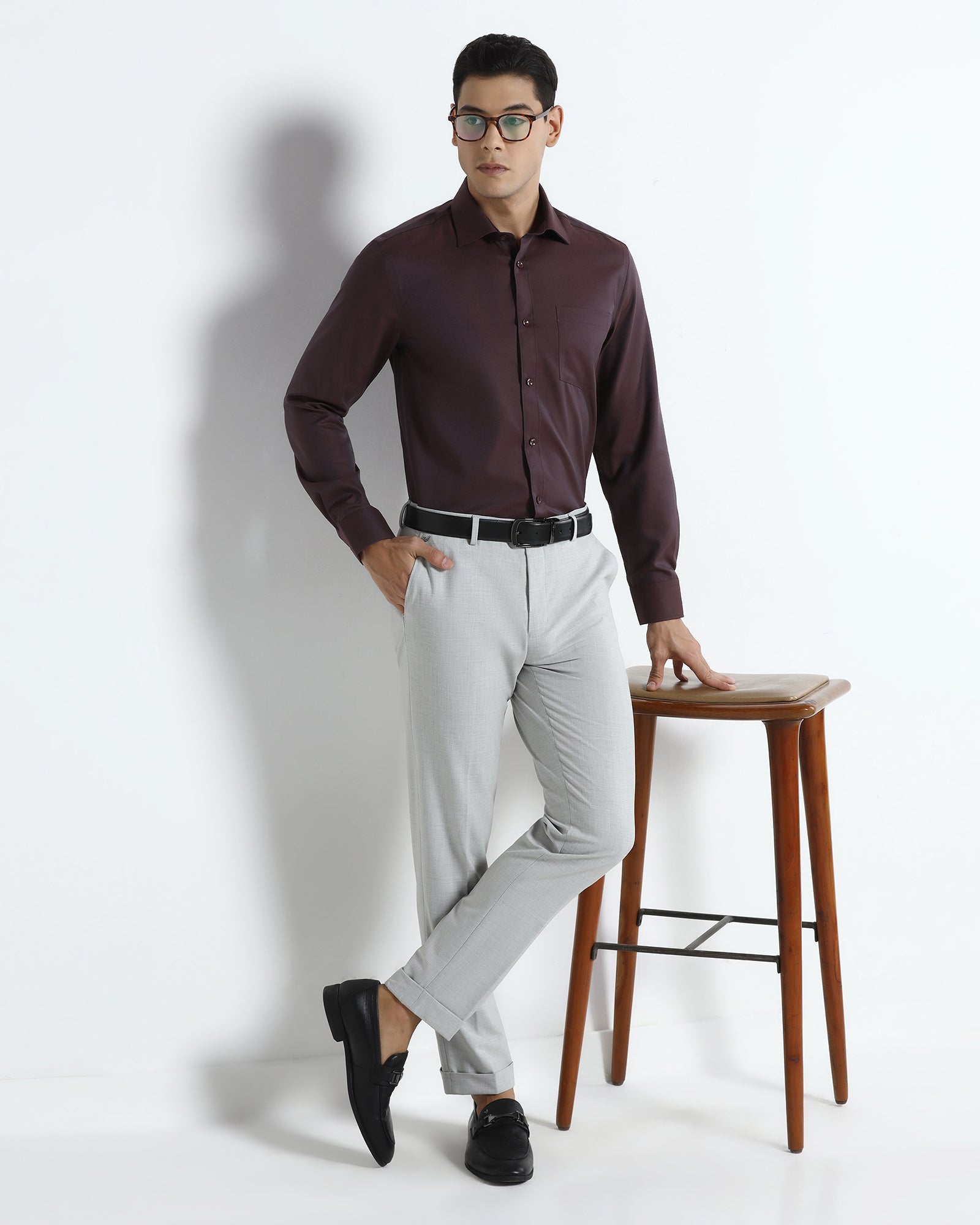 Maroon Non Iron Textured Shirt - Eliot
