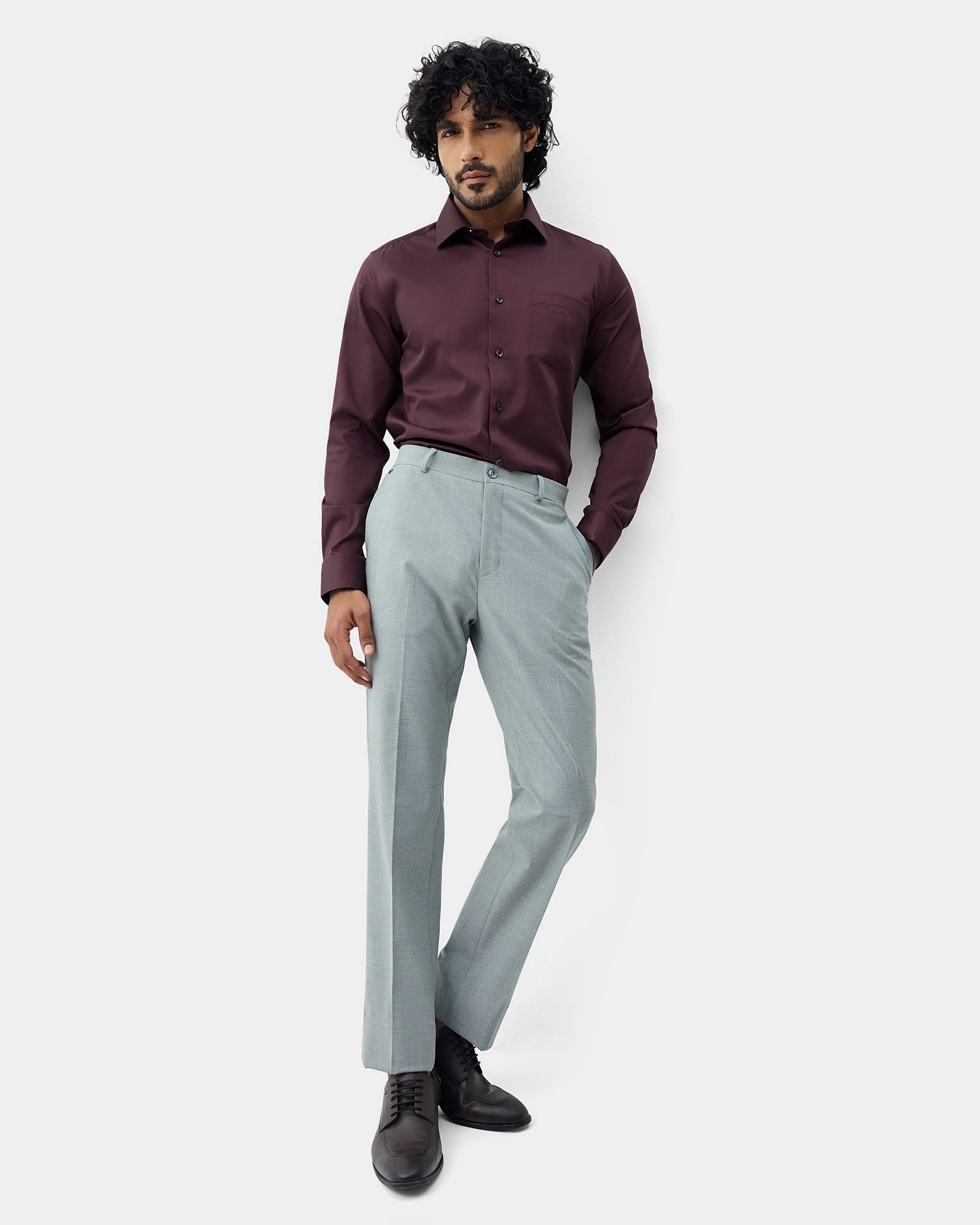 Maroon Unwrinkle Solid Shirt - Sylvia