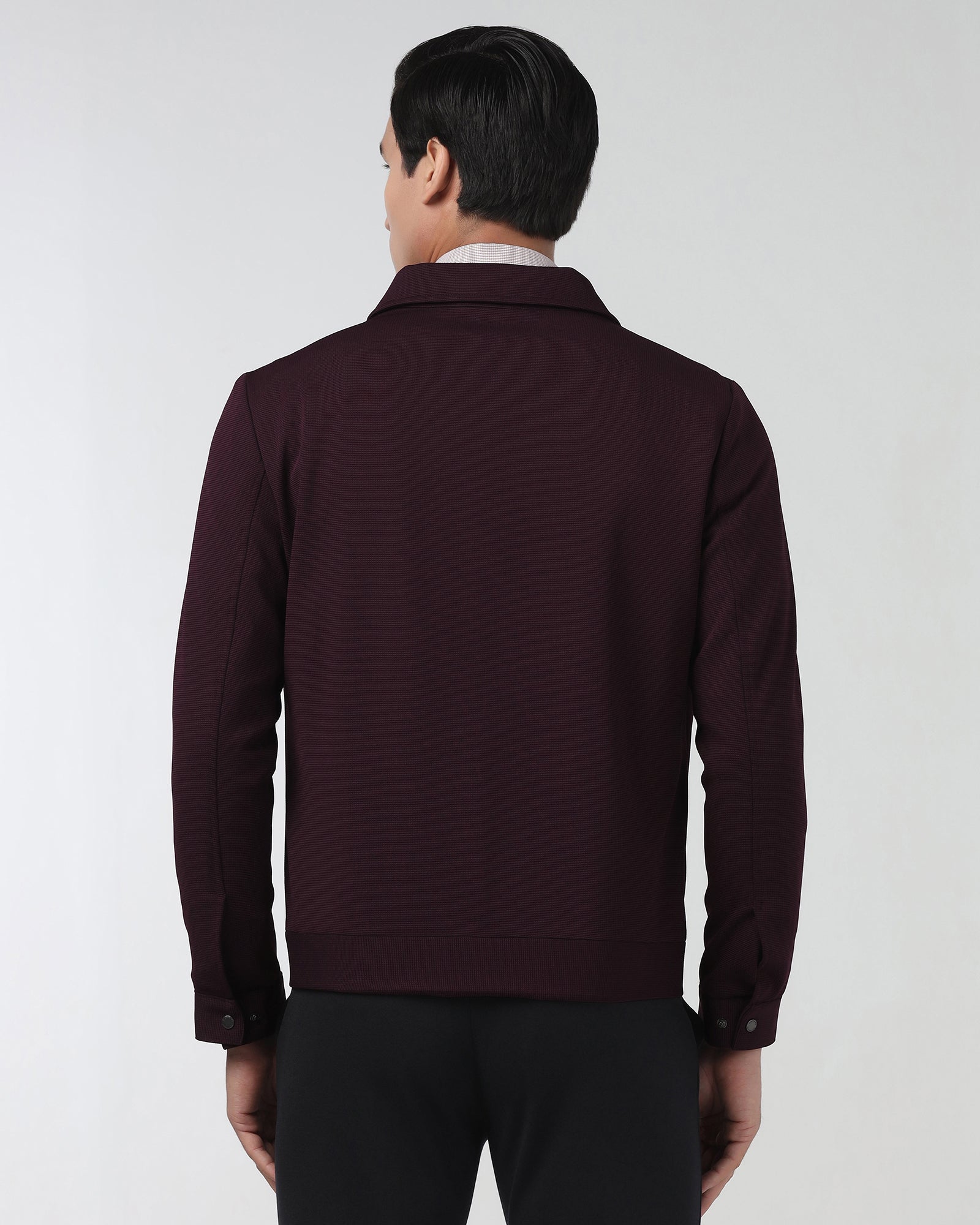 Maroon Textured Zipper Jacket - Joan