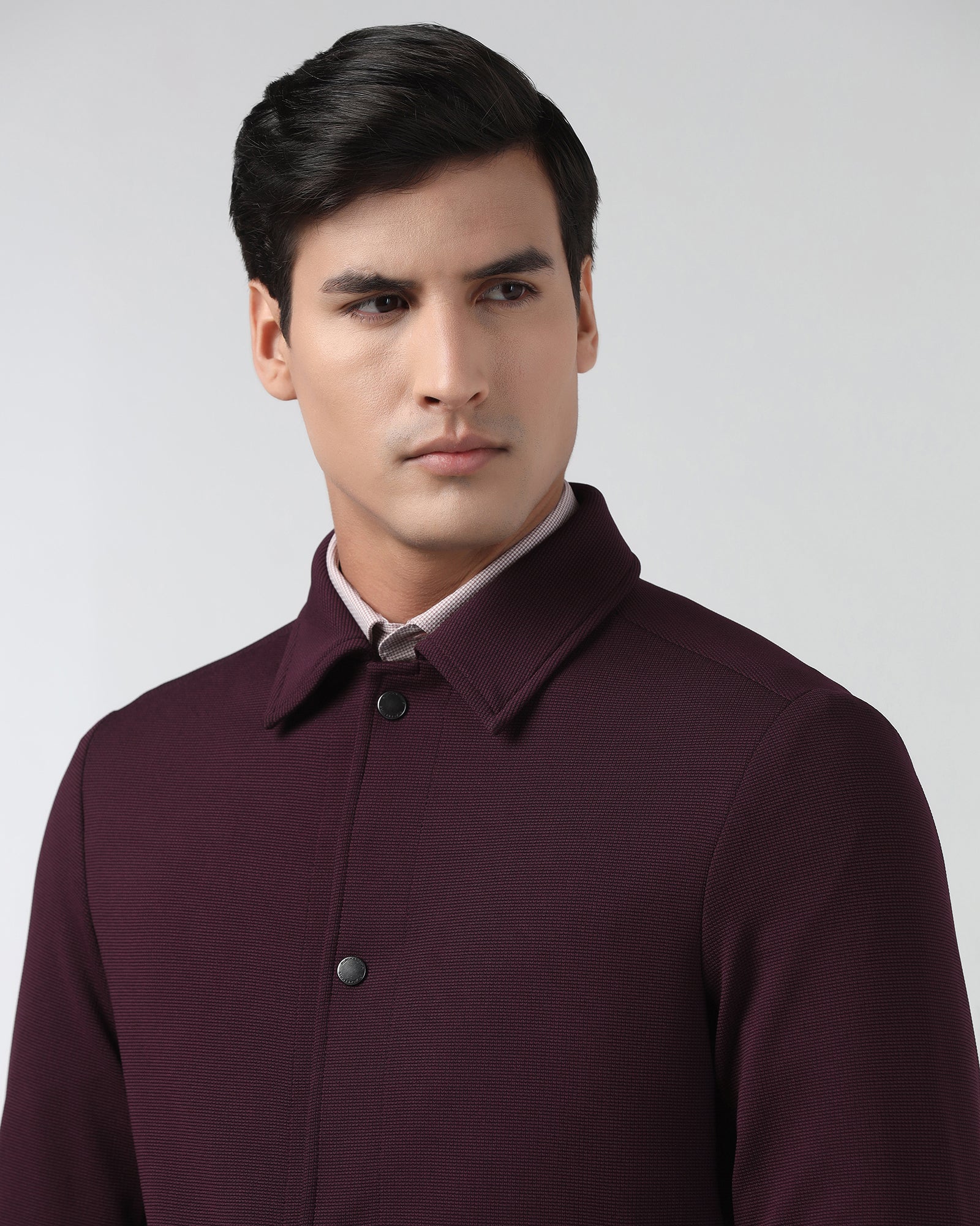 Maroon Textured Zipper Jacket - Joan