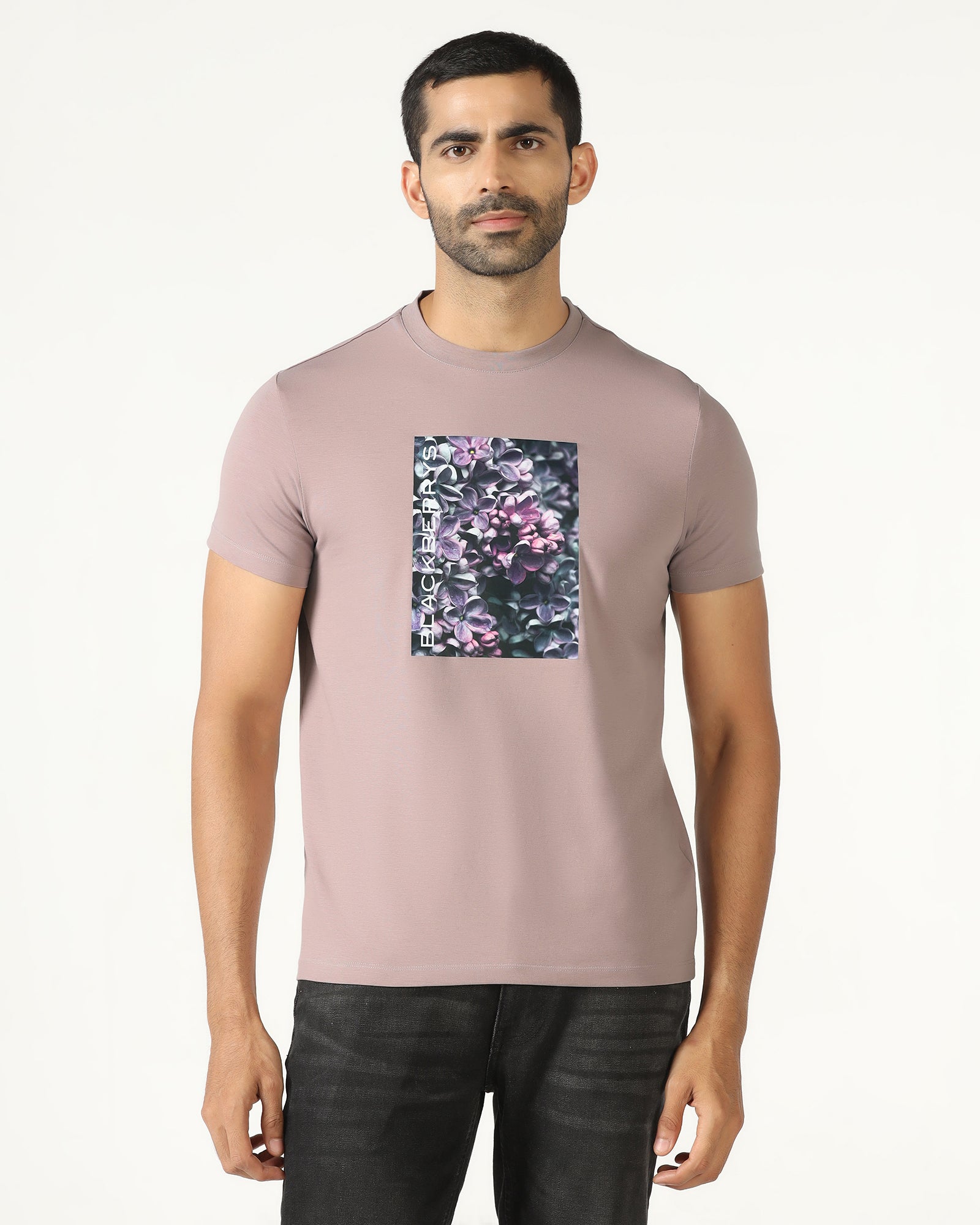 Mauve Crew Neck Solid T-Shirt - Dalon