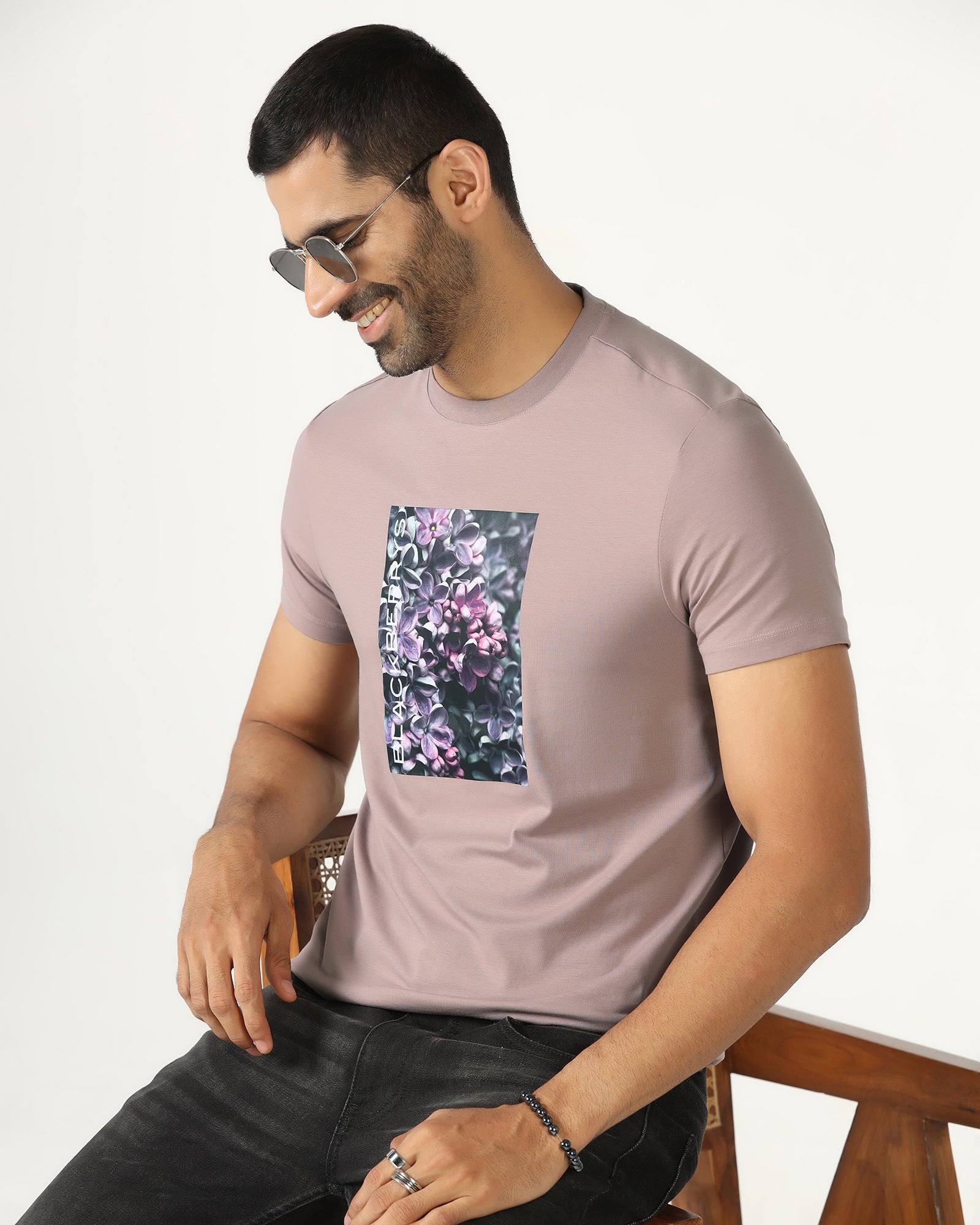 Mauve Crew Neck Solid T-Shirt - Dalon