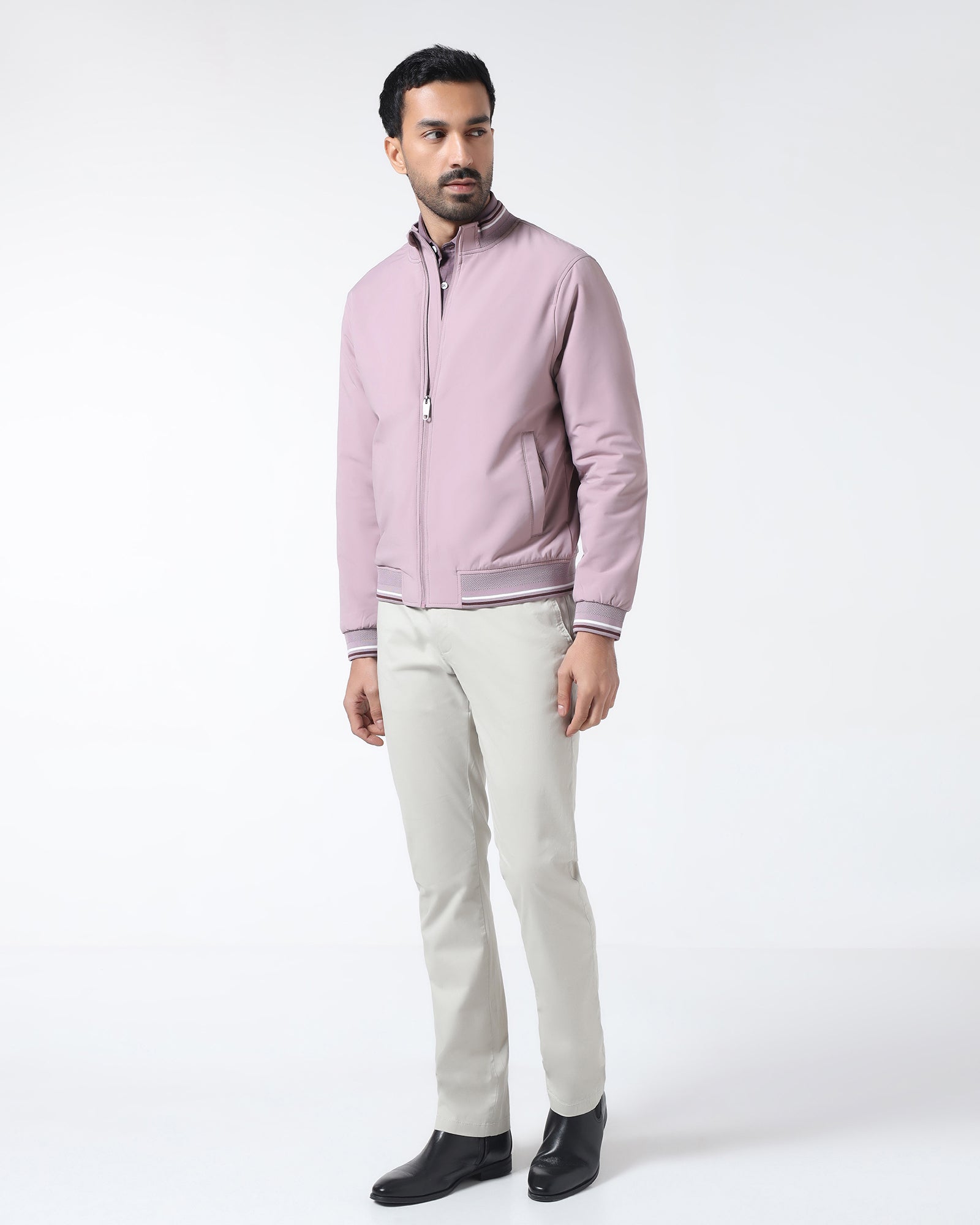 Mauve Solid Zipper Jacket - Dornell