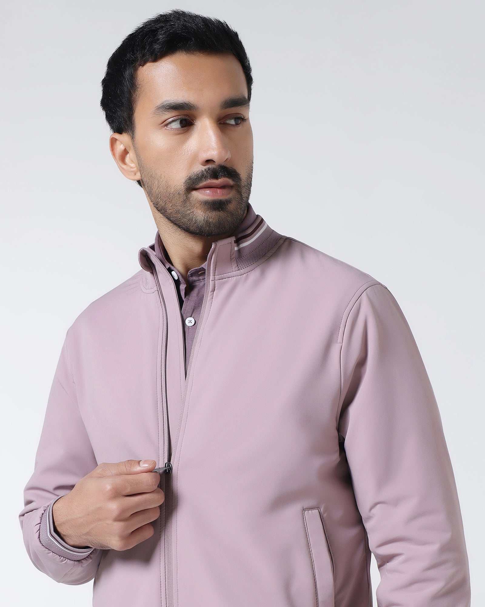 Mauve Solid Zipper Jacket - Dornell