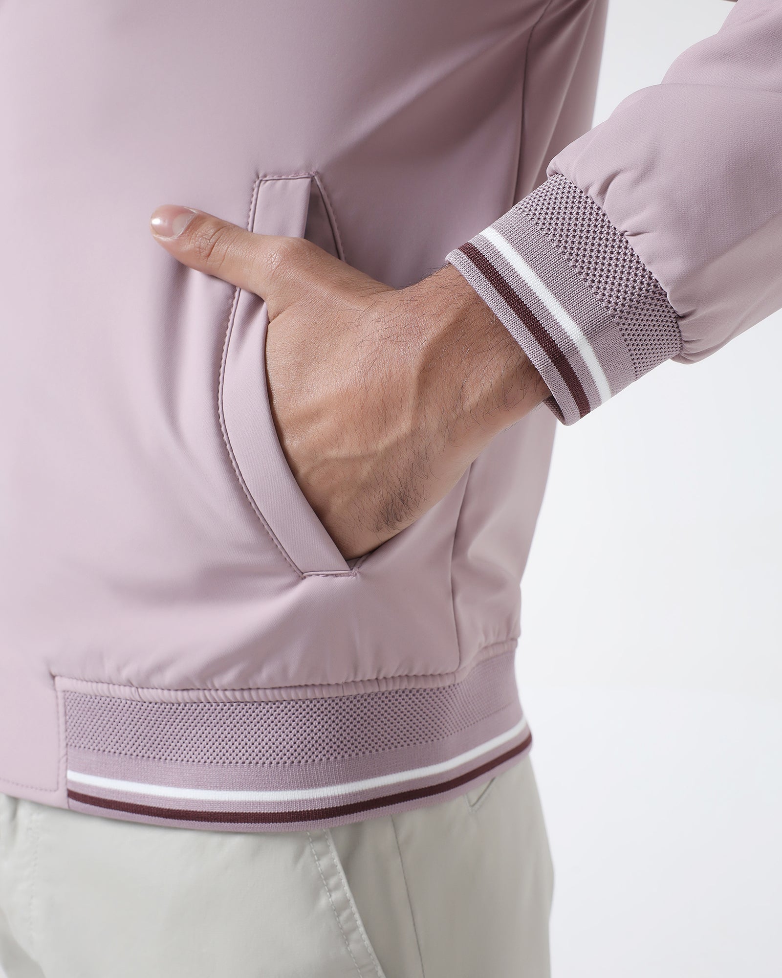 Mauve Solid Zipper Jacket - Dornell