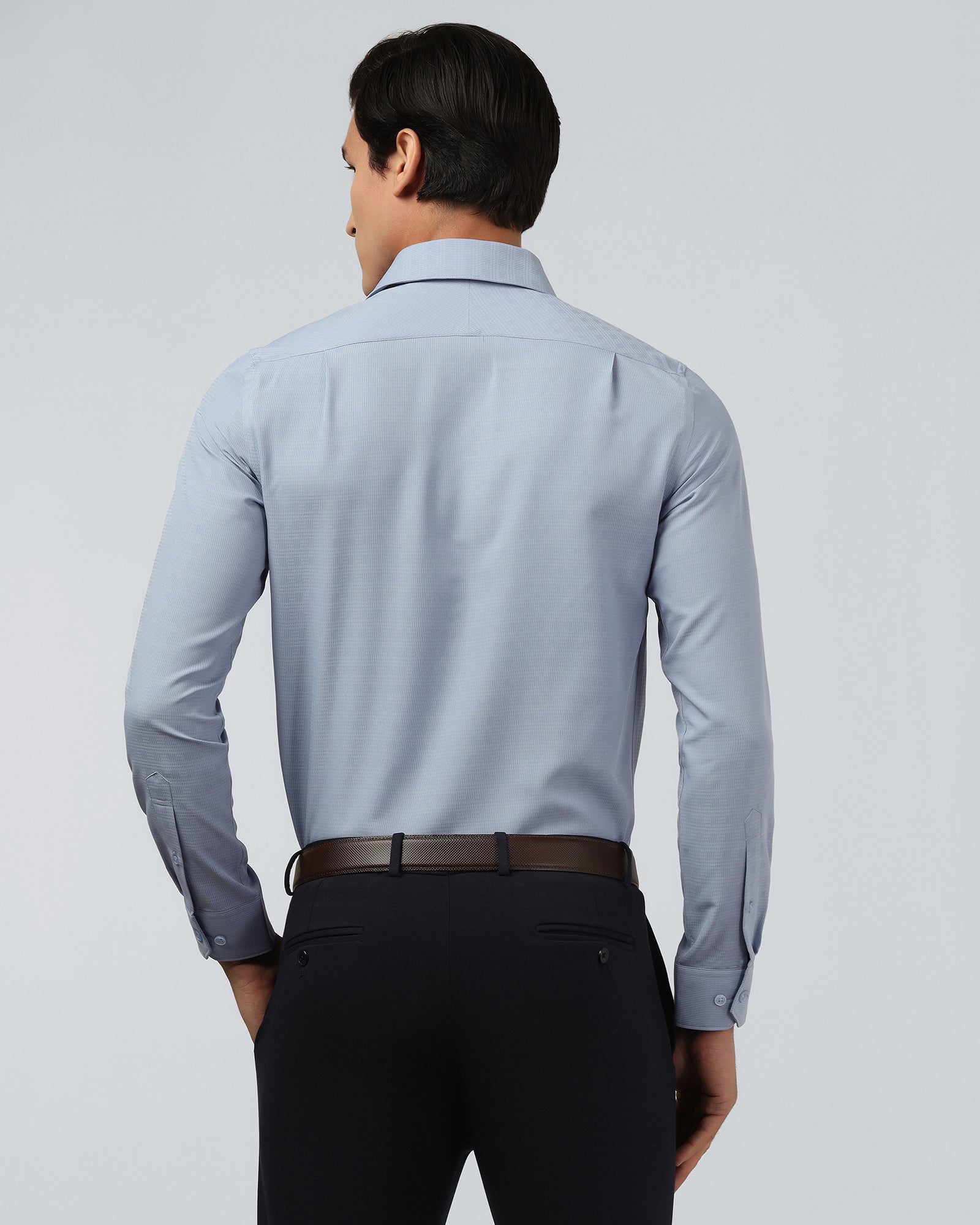 Mid Blue Non Iron Textured Shirt - Reform E