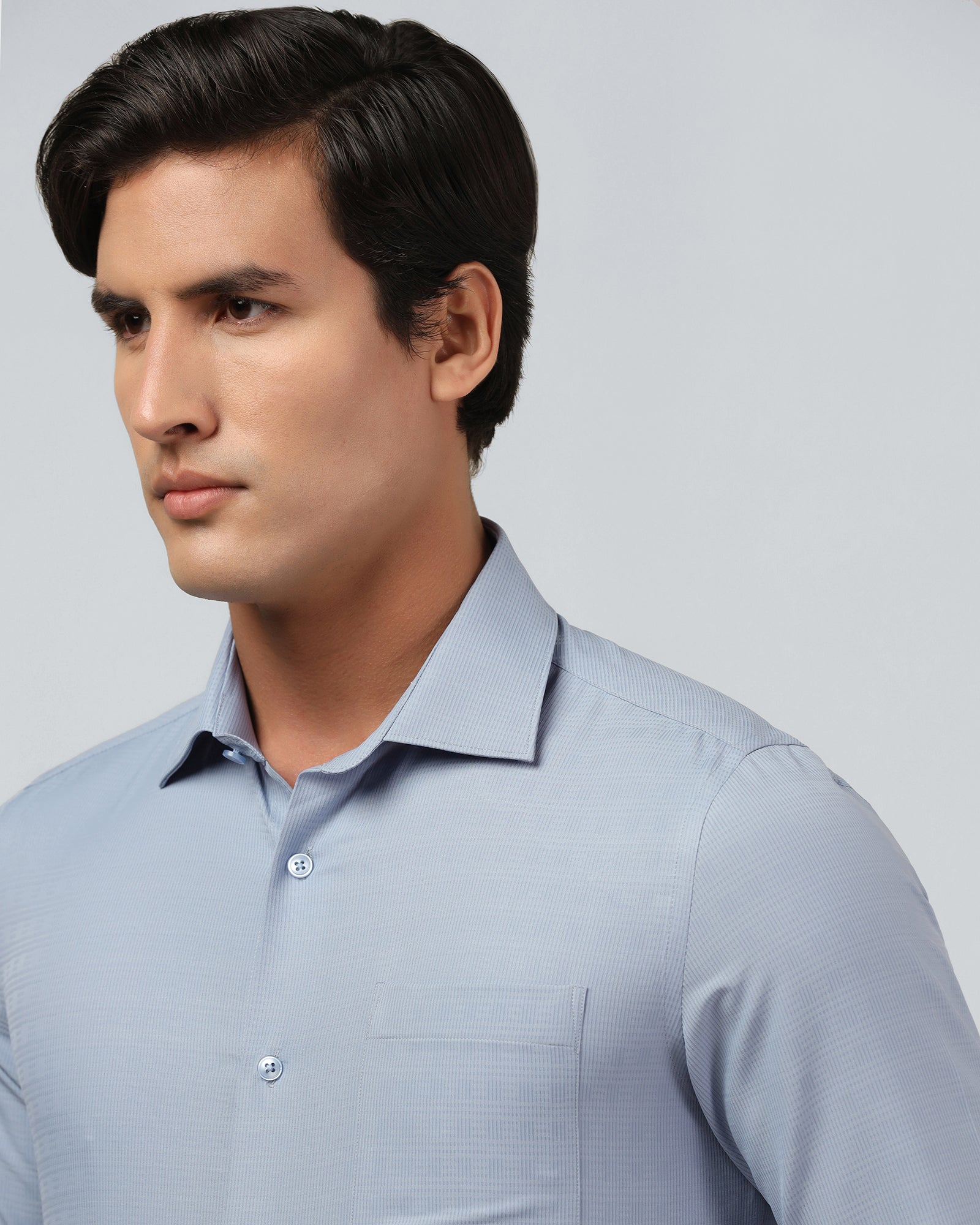 Mid Blue Non Iron Textured Shirt - Reform E