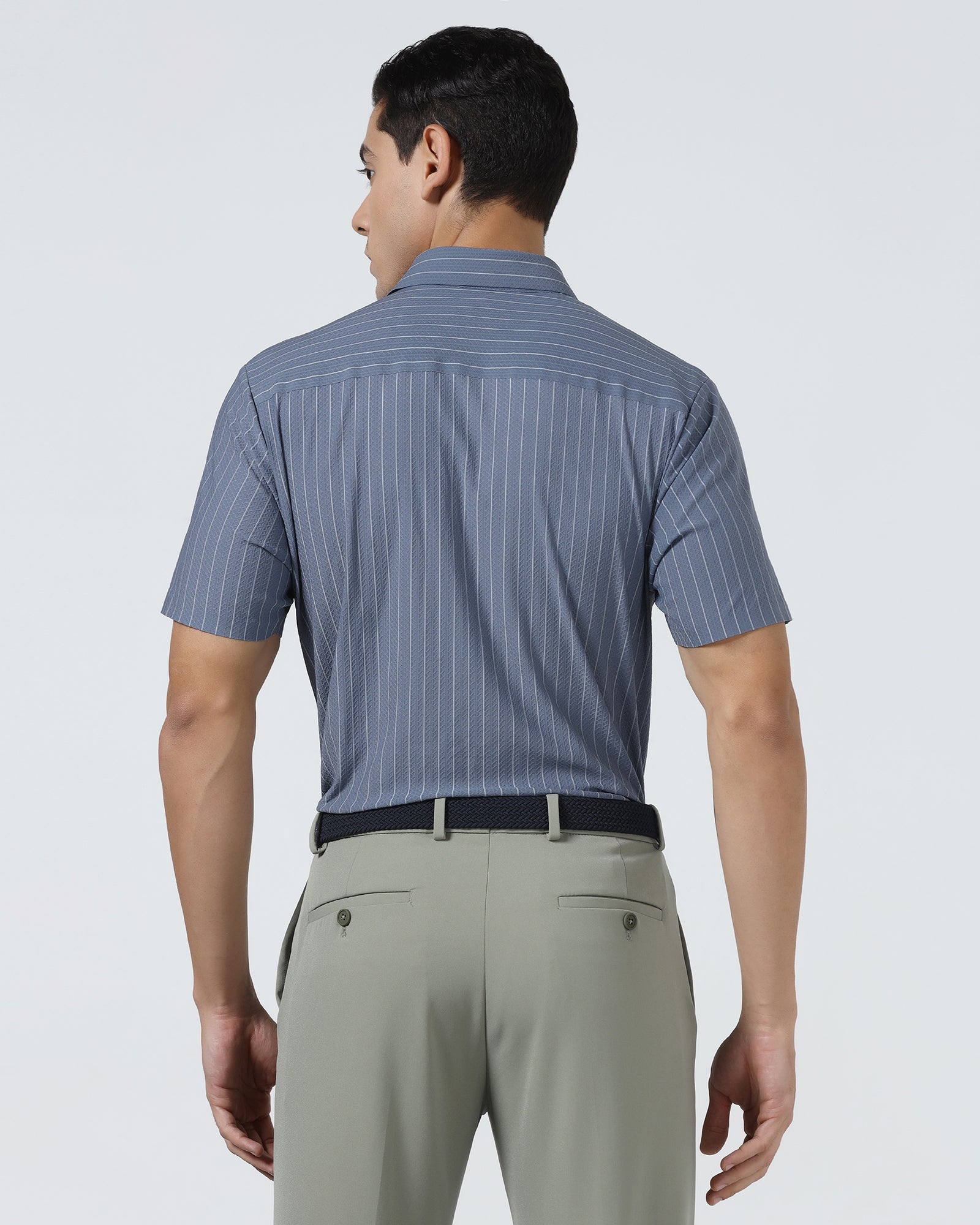 Mid Blue Half Sleeve TechPro Stripe Shirt - Hyphen
