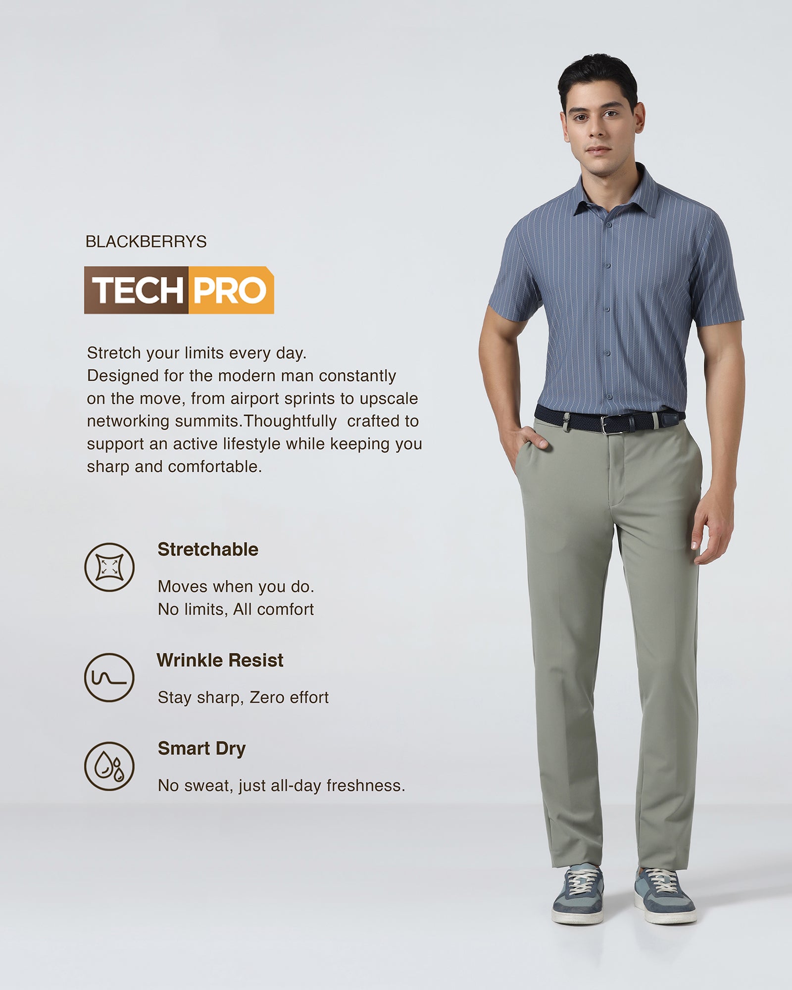 Mid Blue Half Sleeve TechPro Stripe Shirt - Hyphen