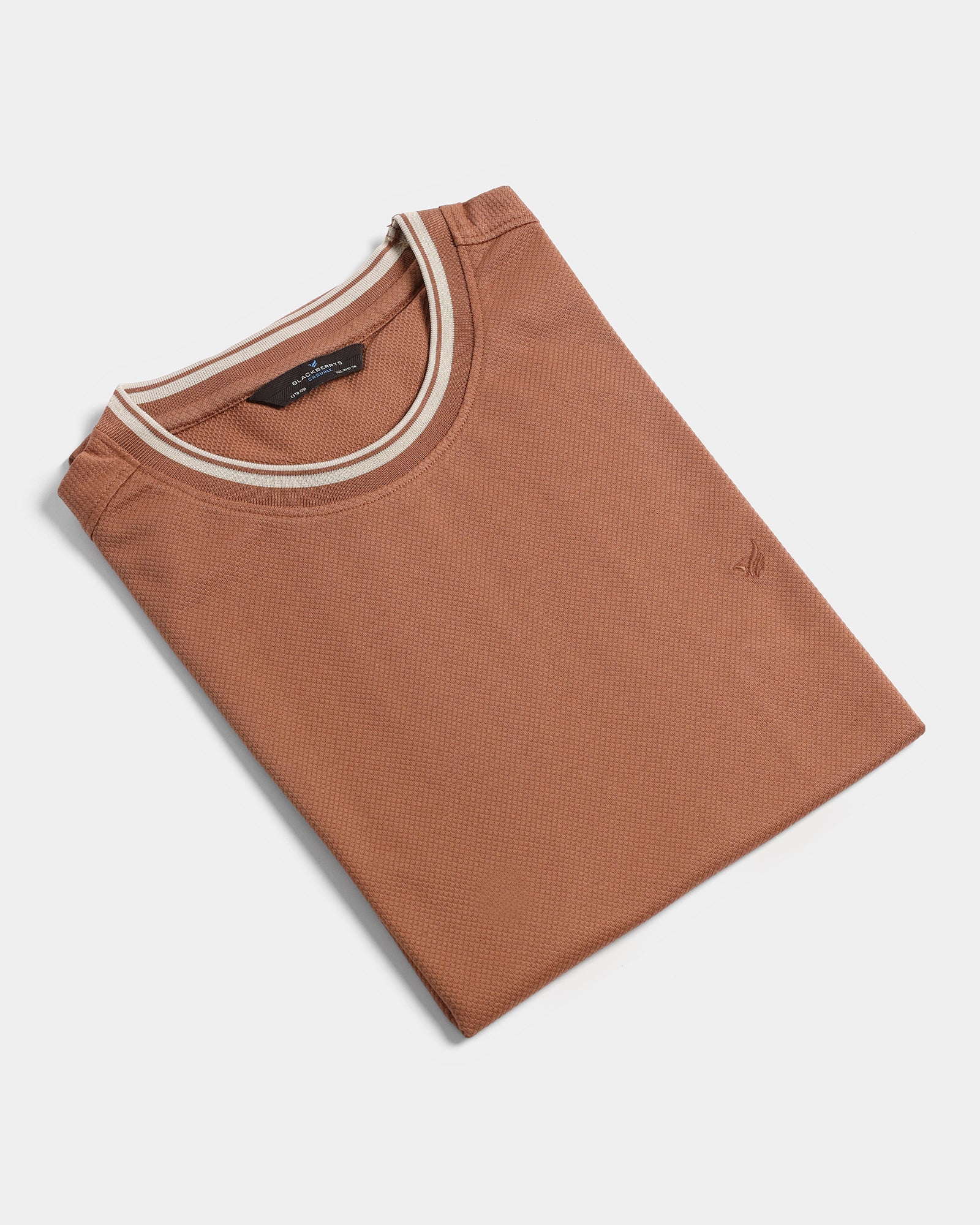 Mid Brown Crew Neck Textured T-Shirt - Doloras