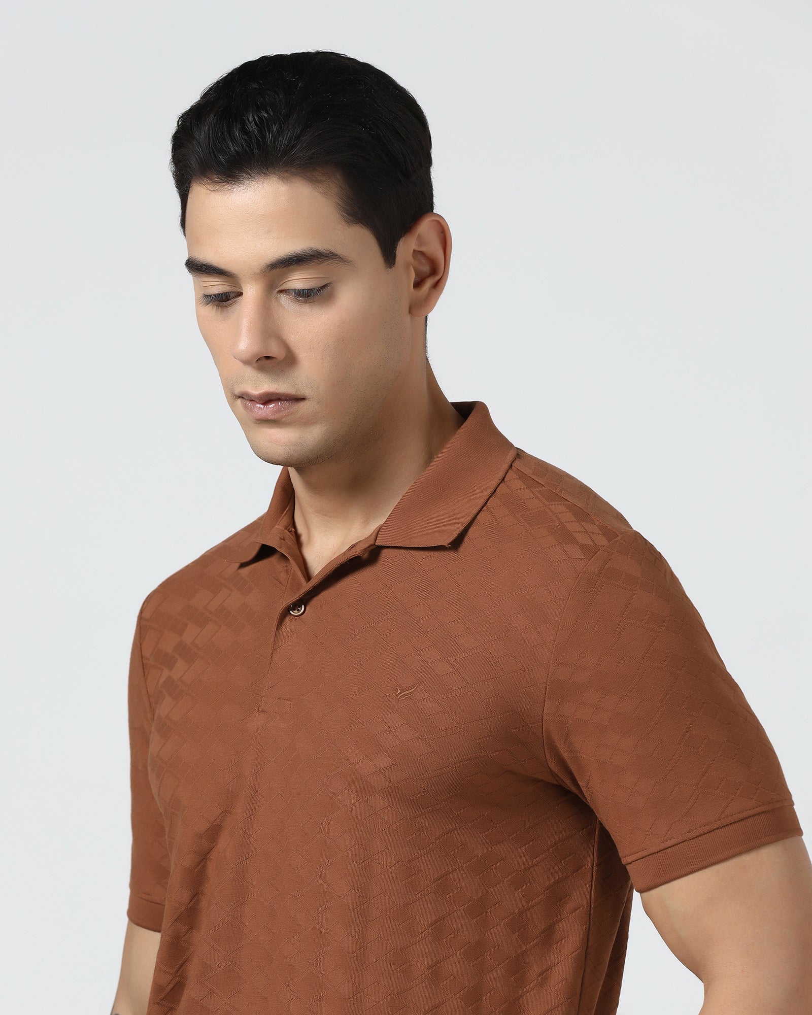 Mid Brown Textured Polo - Kim Chum
