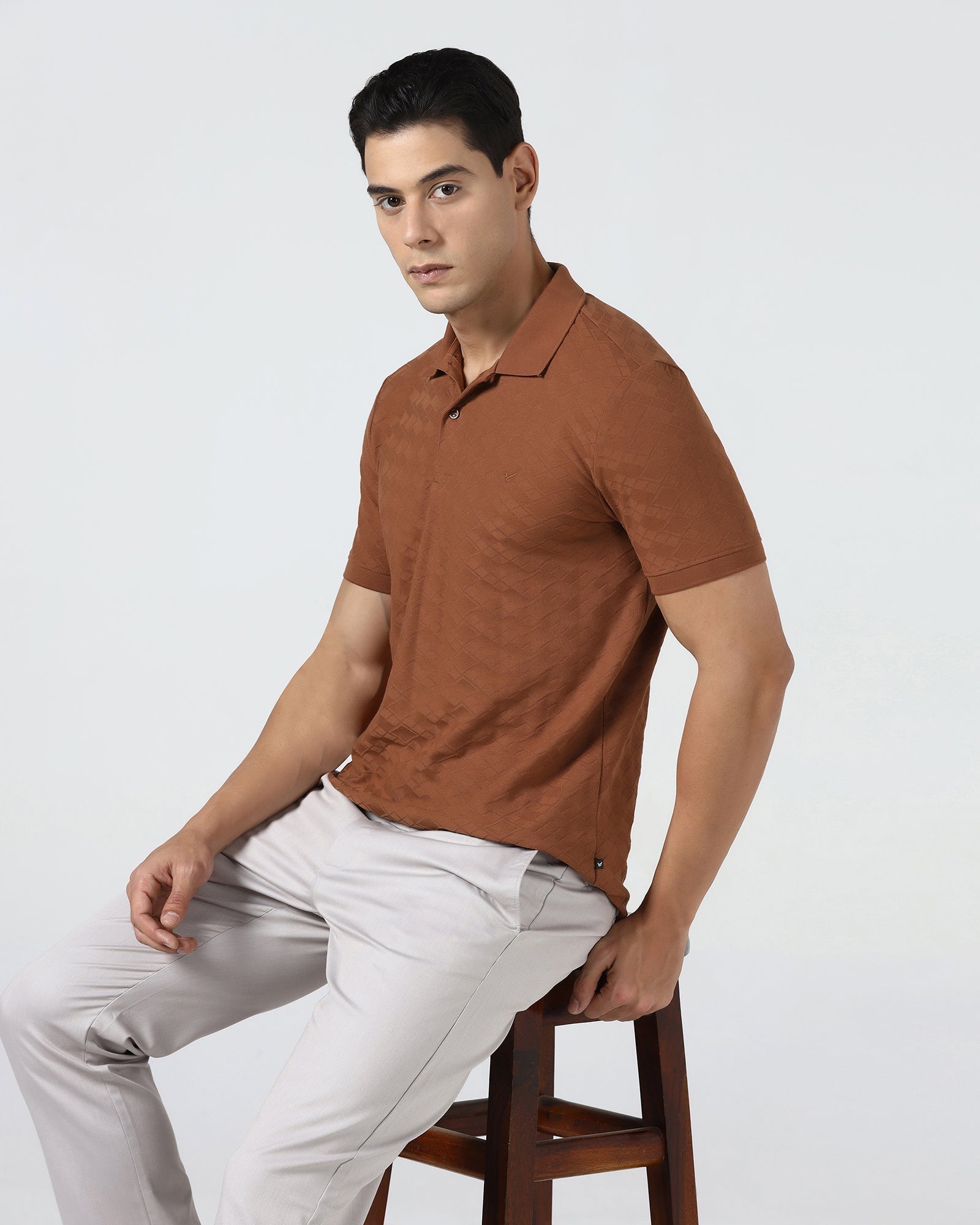 Mid Brown Textured Polo - Kim Chum