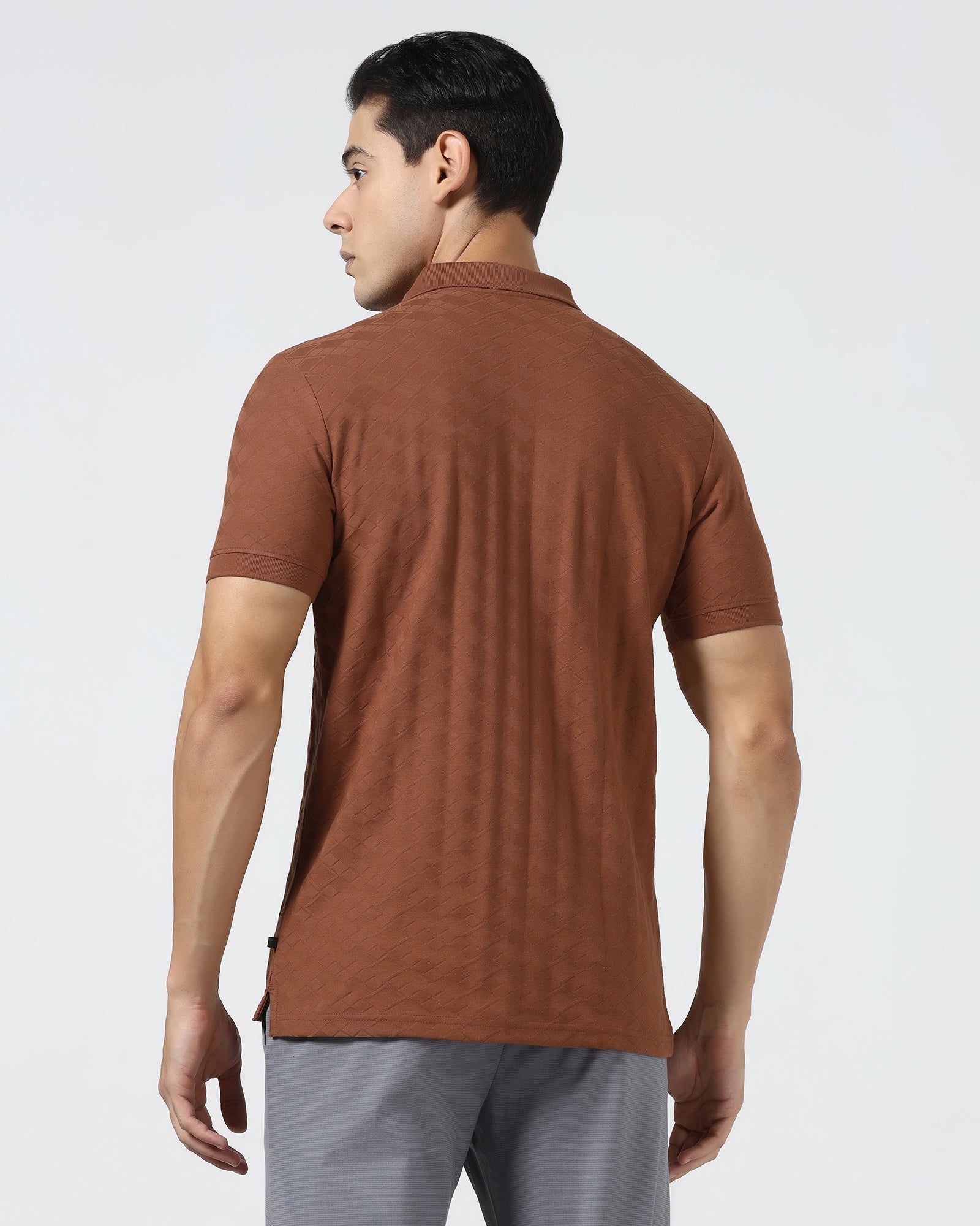 Mid Brown Textured Polo - Kim Chum