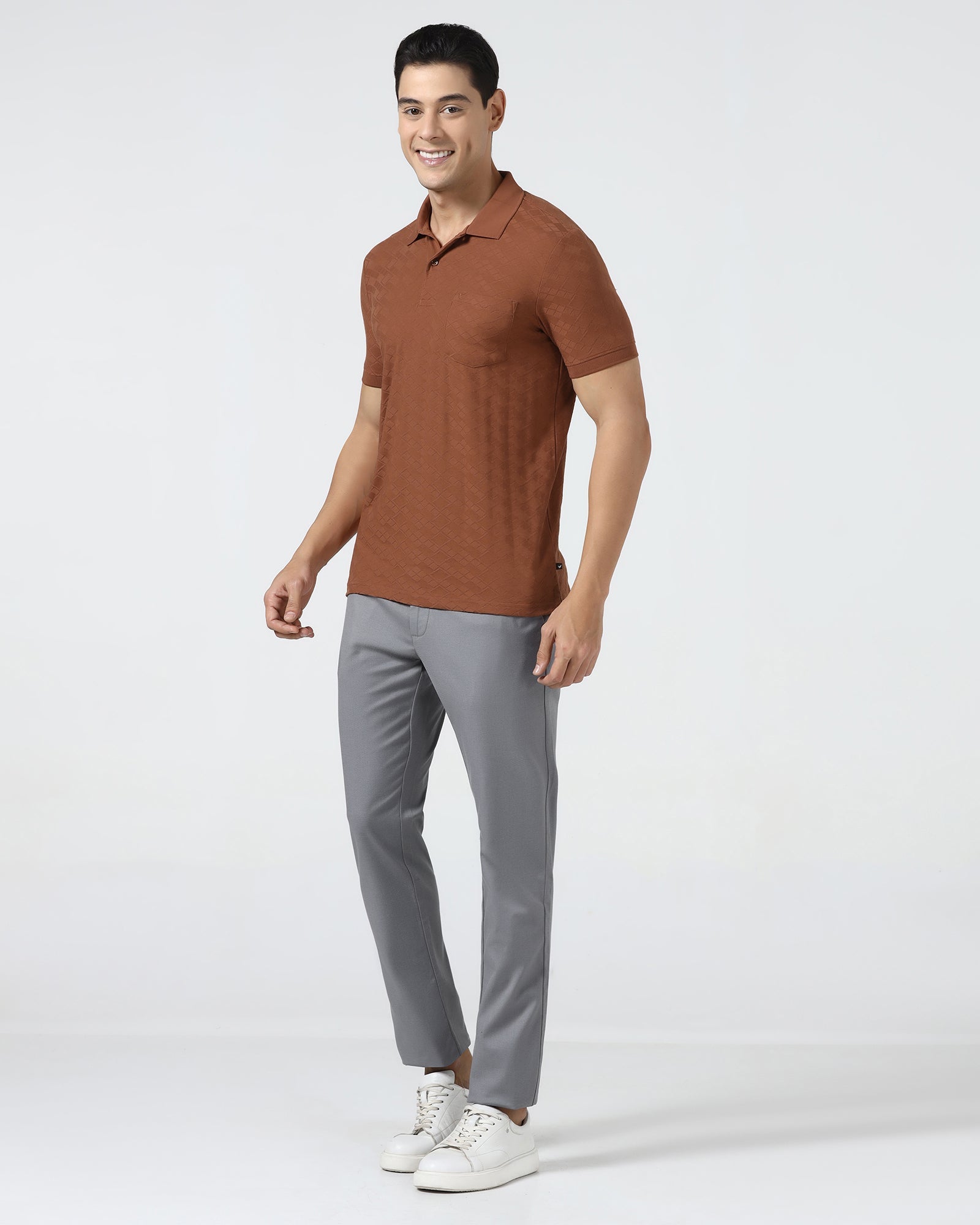 Mid Brown Textured Polo - Kim Chum
