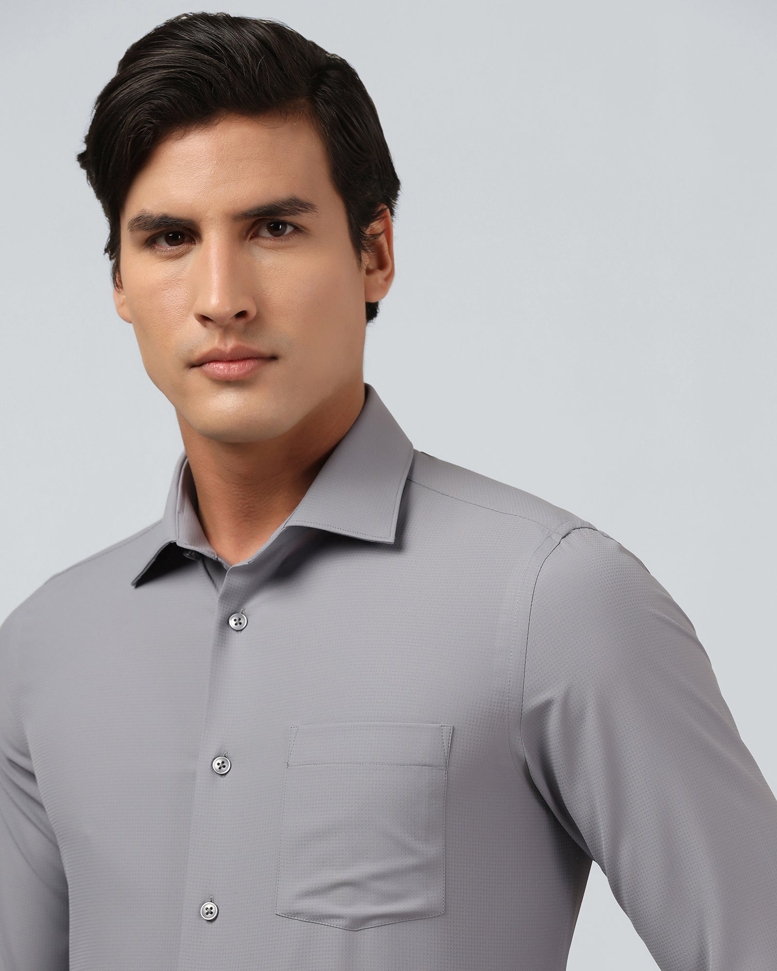 Mid Grey Non Iron Textured Shirt - Relay E