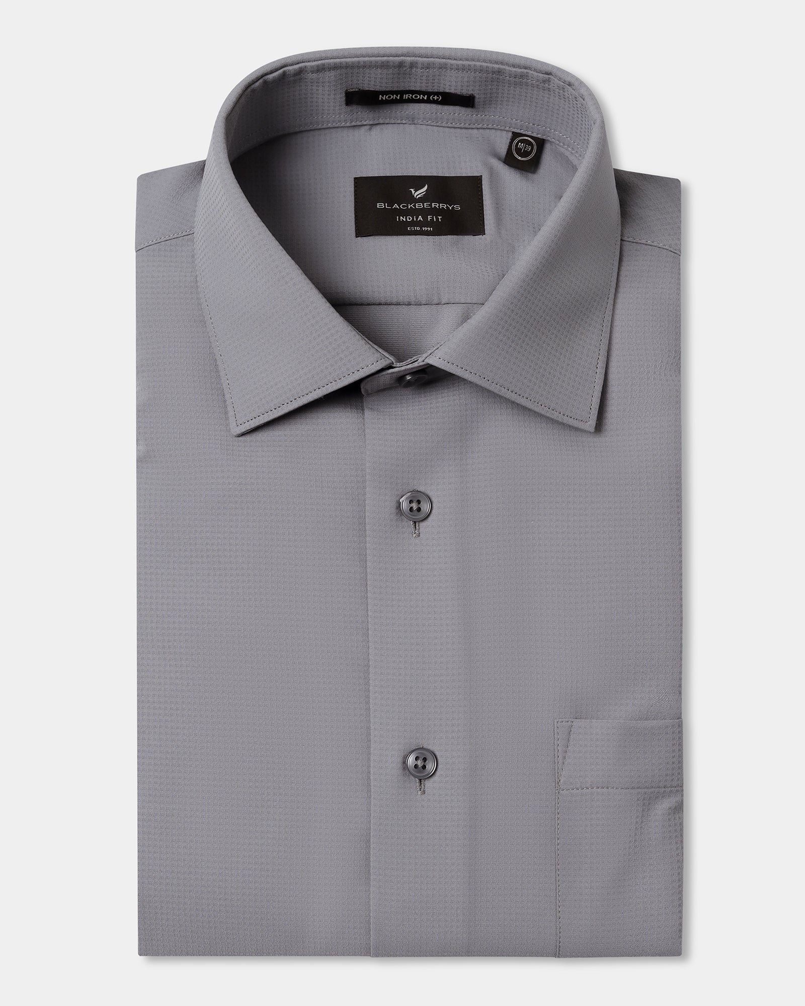 Mid Grey Non Iron Textured Shirt - Relay E