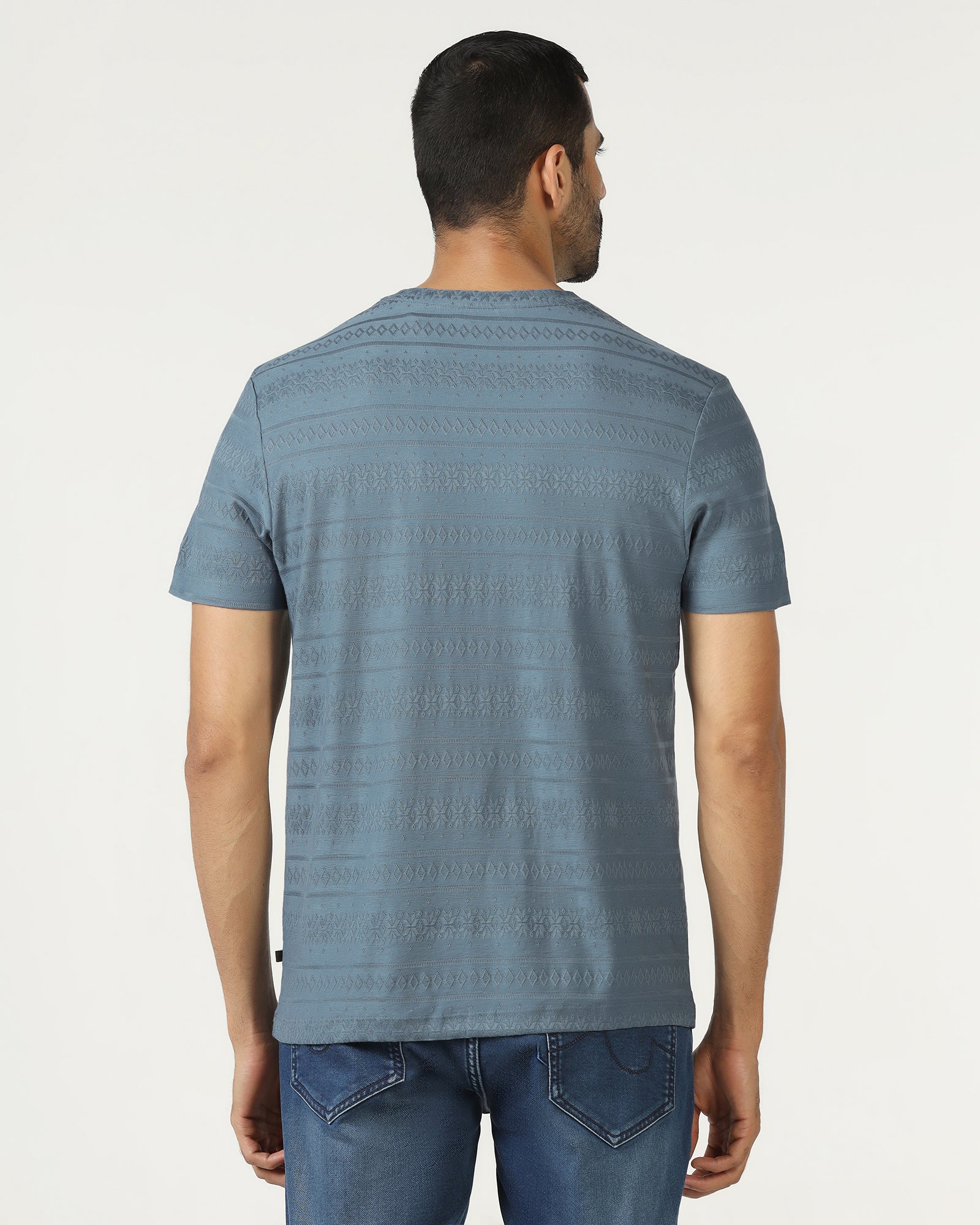 Mid Blue Crew Neck Textured T-Shirt - Lep