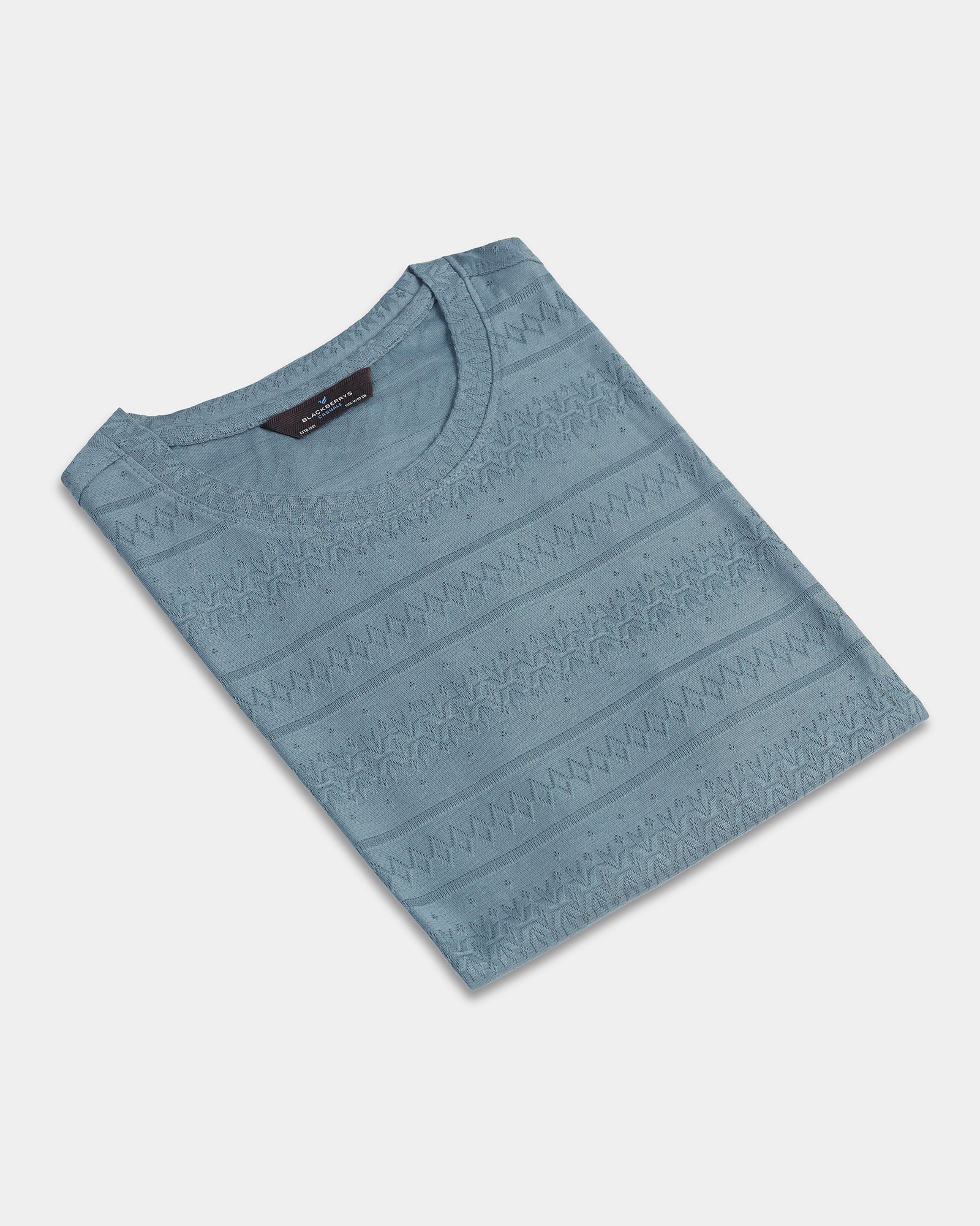 Mid Blue Crew Neck Textured T-Shirt - Lep
