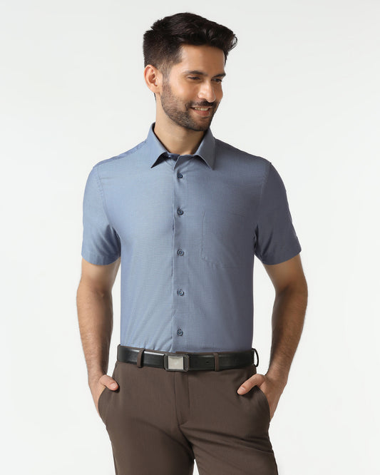 Mid Blue Half Sleeve Textured Shirt - Zander