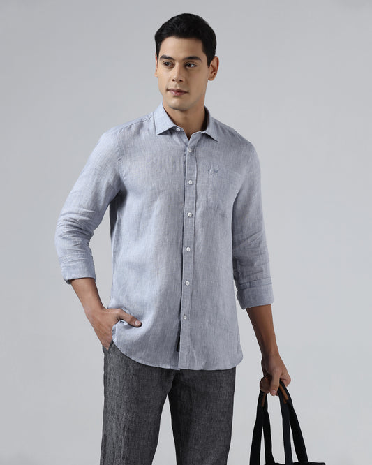 Mid Blue Linen Solid Shirt - Stelo