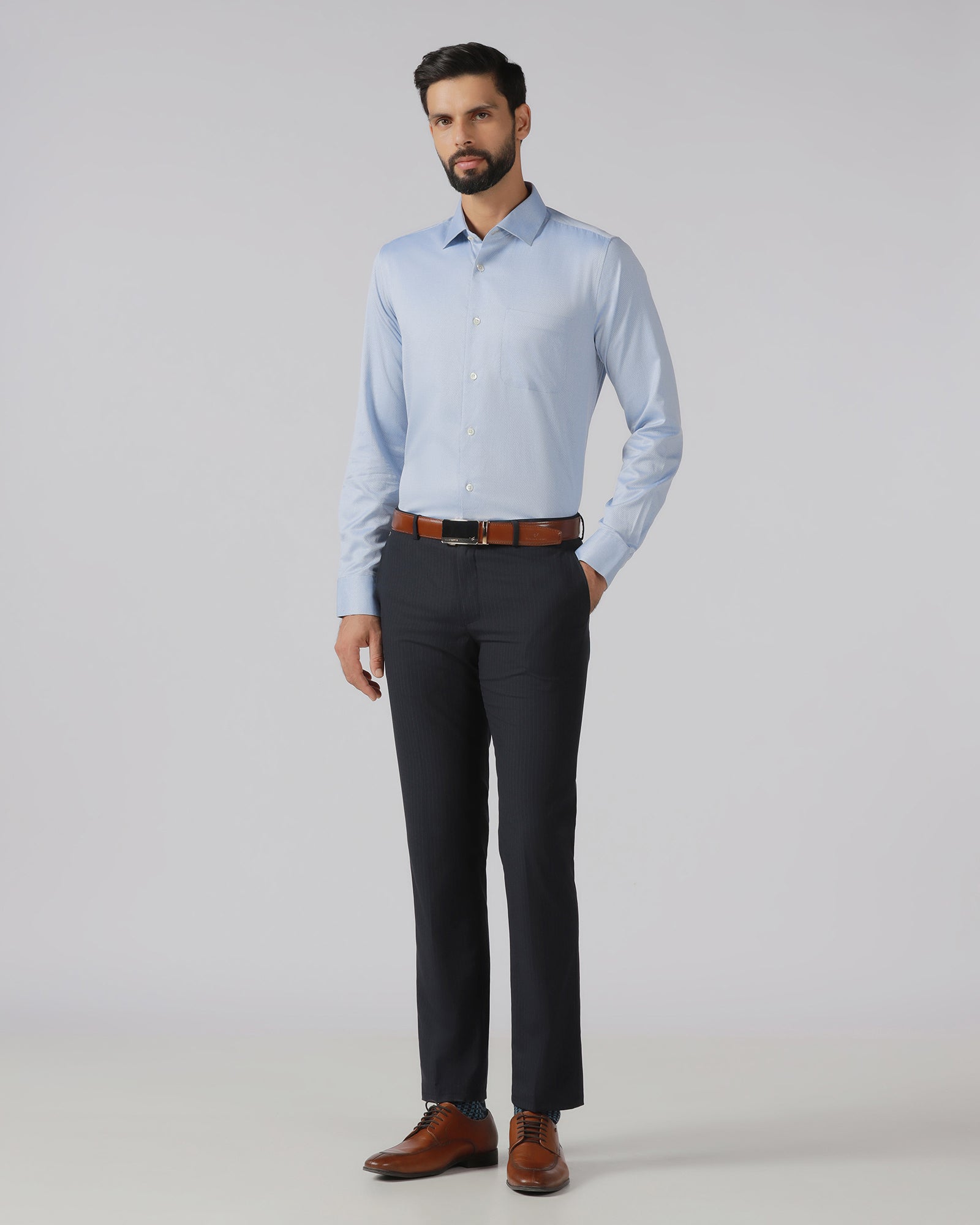 Mid Blue Luxe Textured Shirt - Honor