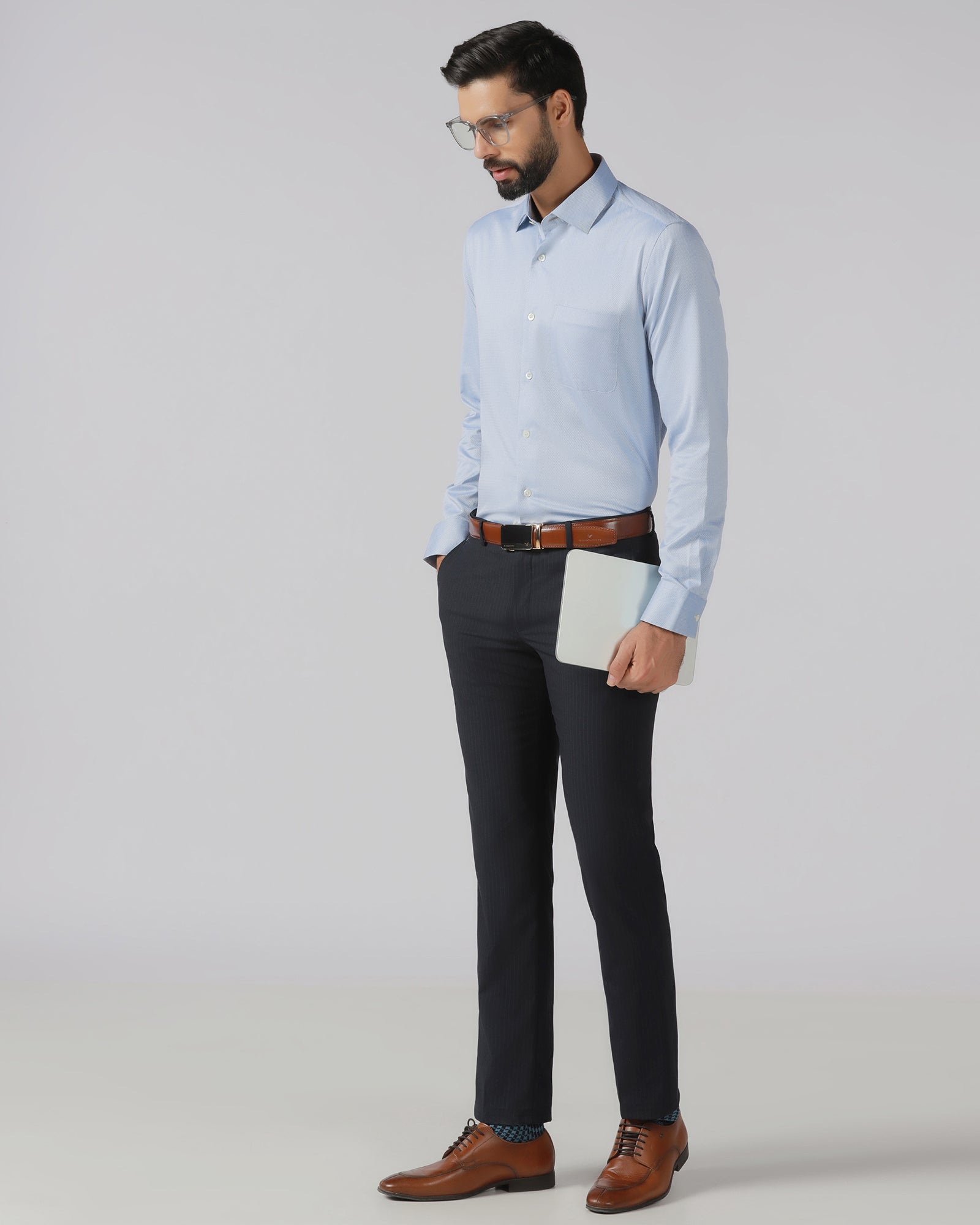 Mid Blue Luxe Textured Shirt - Honor