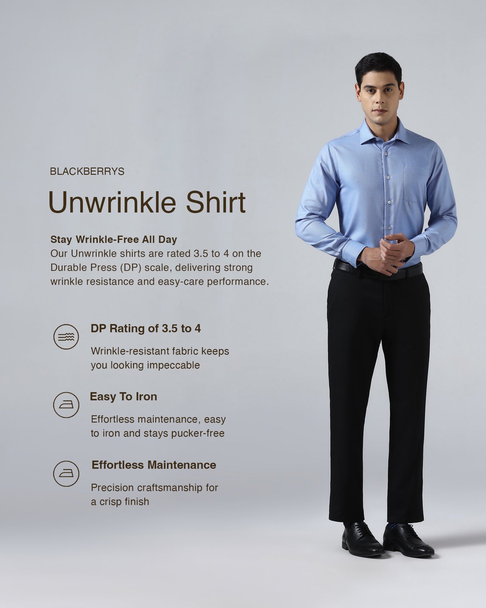 Mid Blue Non Iron Textured Shirt - Ester