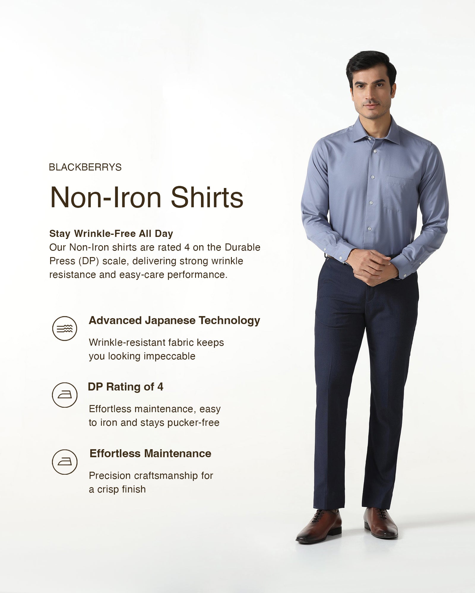 Mid Blue Non Iron Textured Shirt - P31