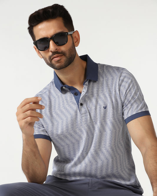 Mid Blue Printed Polo - Zap