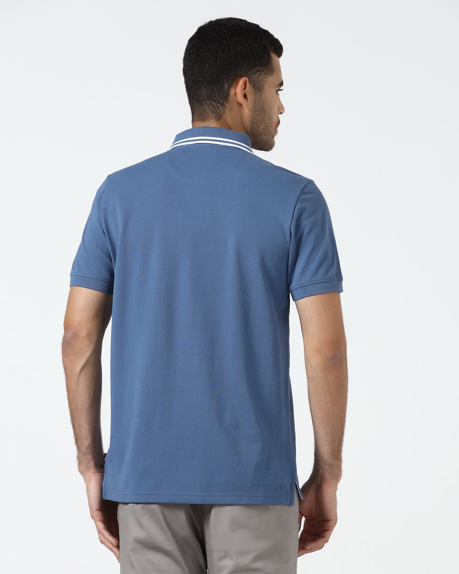 Mid Blue Solid Polo - Branch