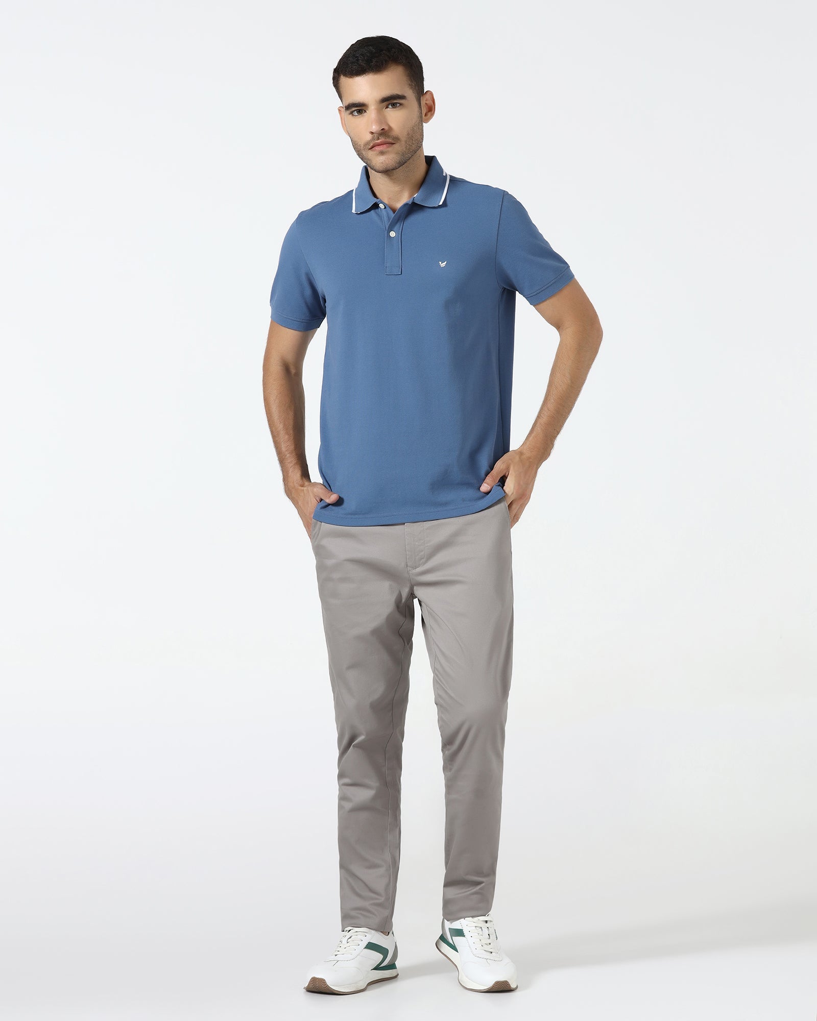 Mid Blue Solid Polo - Branch