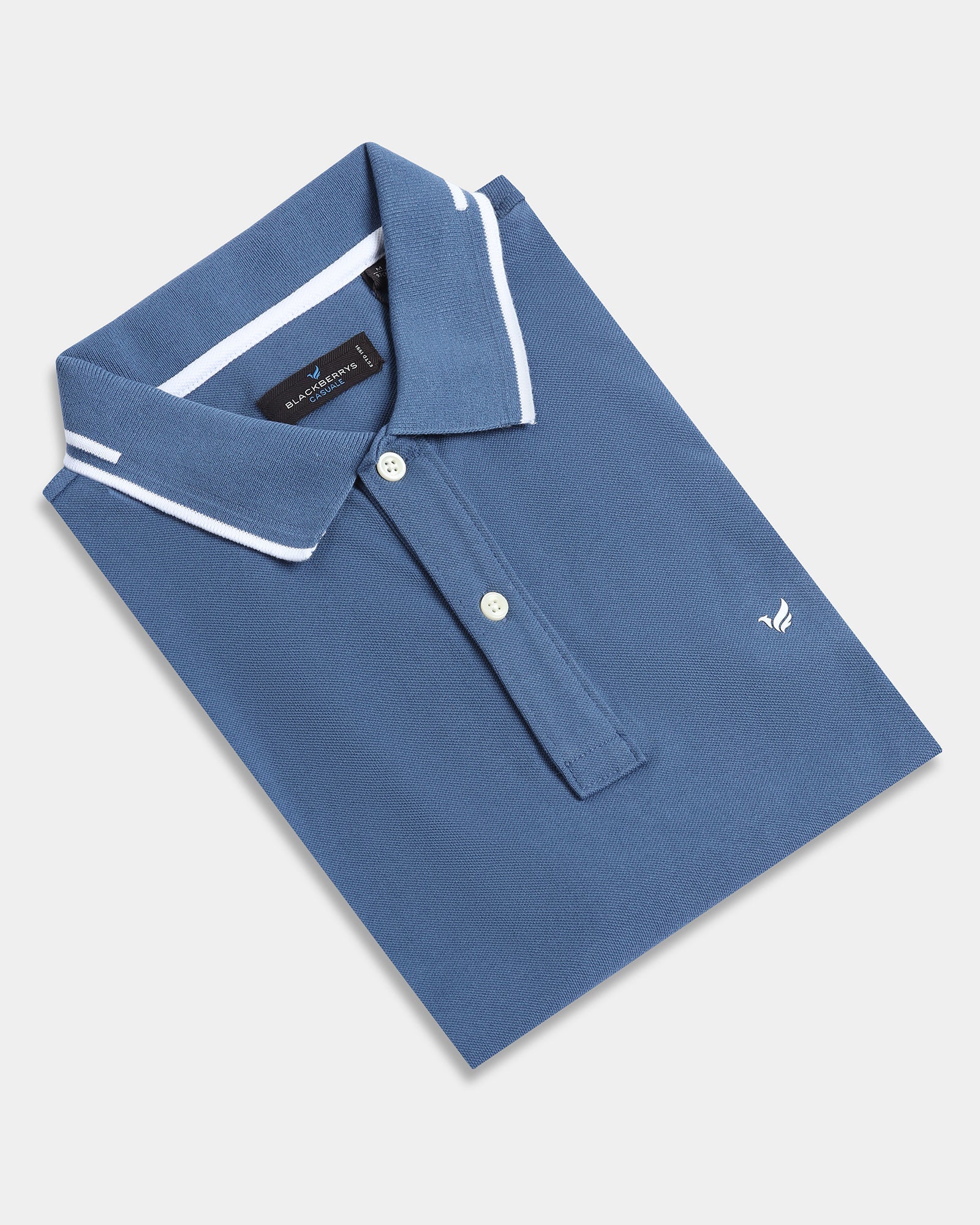 Mid Blue Solid Polo - Branch