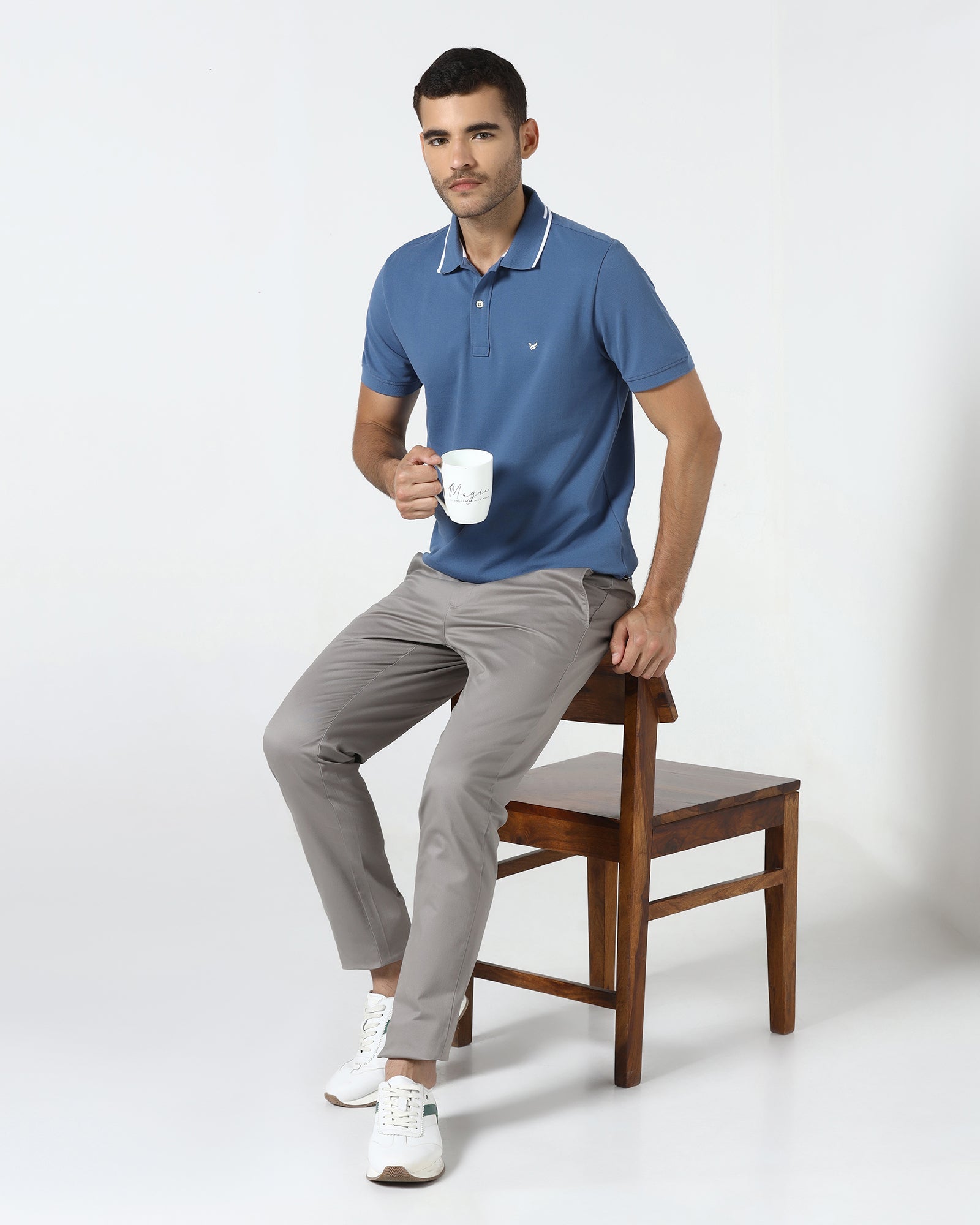 Mid Blue Solid Polo - Branch