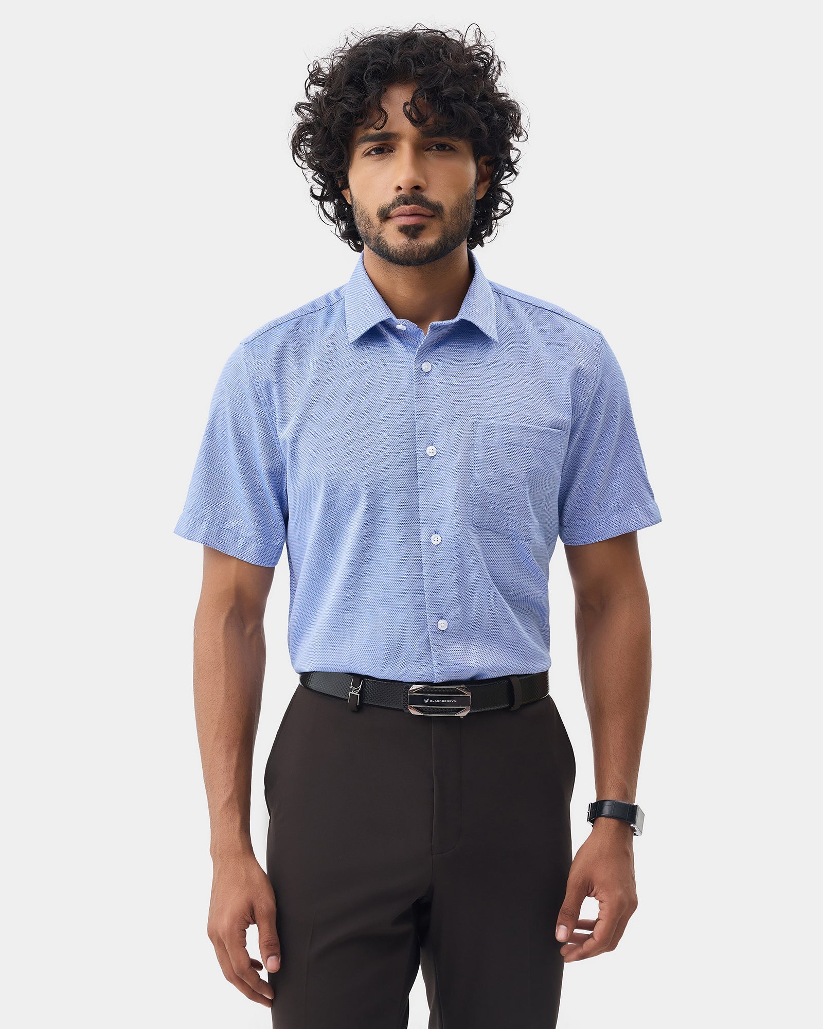 Mid Blue Textured Shirt - Maky