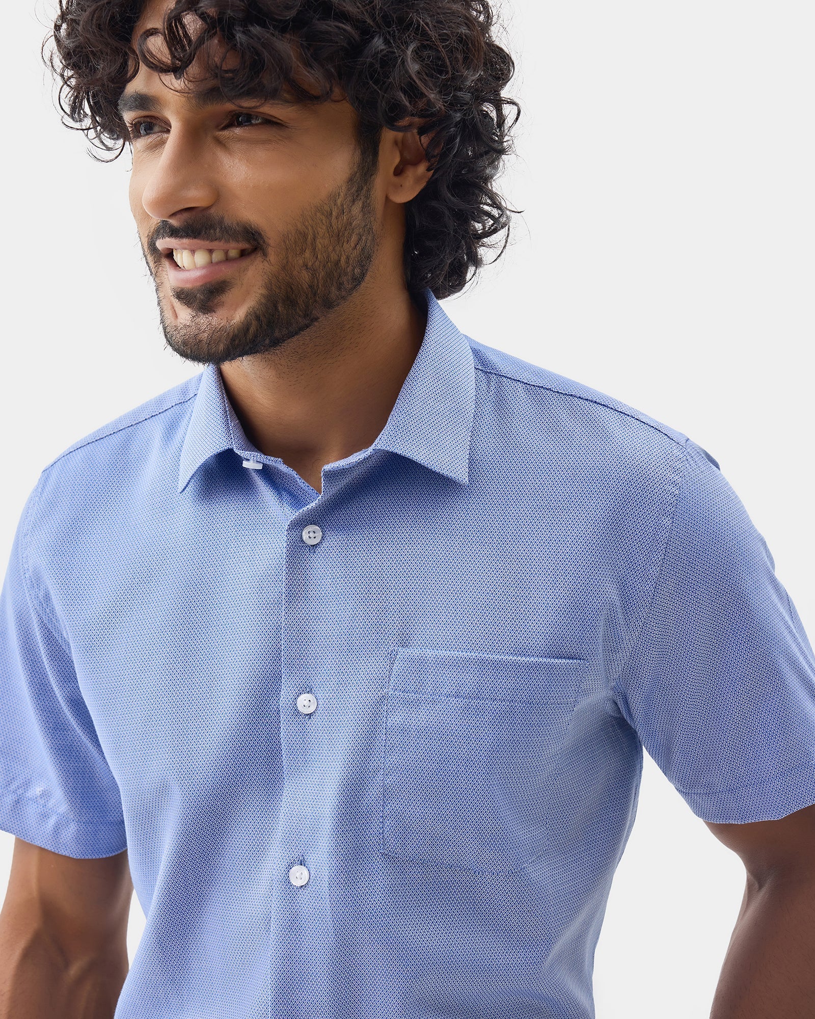 Mid Blue Textured Shirt - Maky